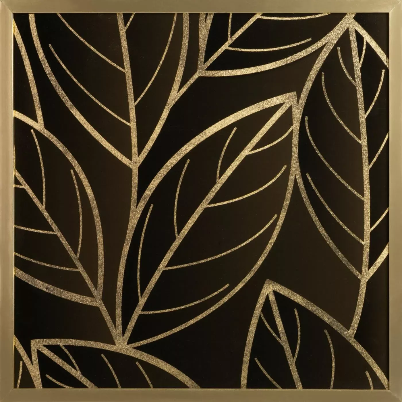 Obraz roślinny brązowy ze złotym nadrukiem liści w złotej ramie 53x53 cm ALISMA 2 LIMITED COLLECTION