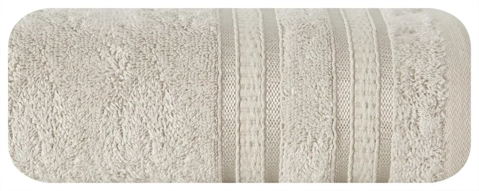 Ręcznik kąpielowy 70x140 cm bambusowy kolor beżowy zdobiony bordiurą w pasy 500 g/m2 MILA Eurofirany