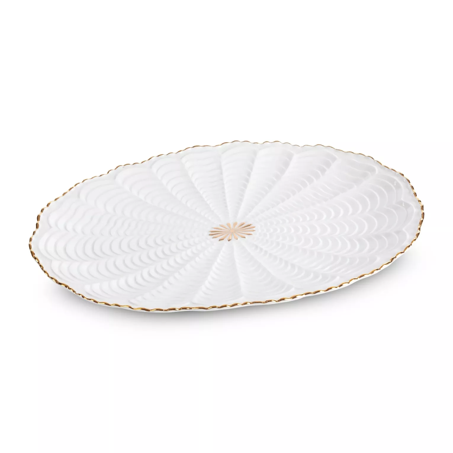 Patera ceramiczna dekoracyjna kremowo-złota z wypukłym wzorem i złotymi akcentami 36x25x2 cm GAIA Eurofirany