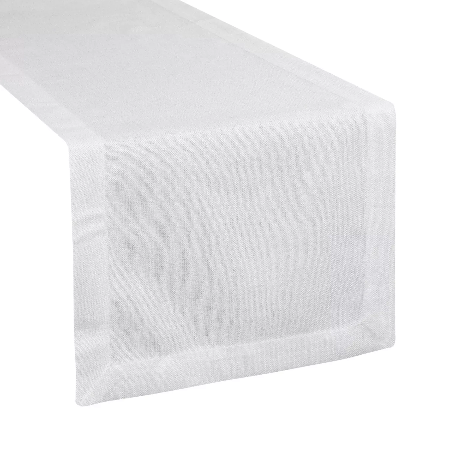 Bieżnik na stół biały 40x140 cm z tkaniny przypominającej płótno STELLA 2 z podwójną listwą na brzegach