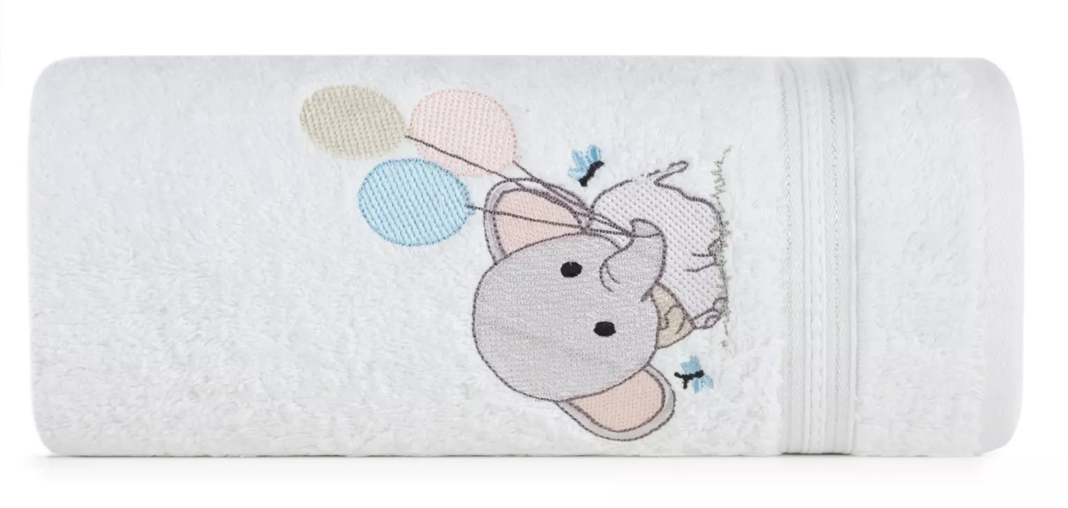 Ręcznik kąpielowy dziecięcy 50x90 cm bawełniany kolor biały z motywem słonika 450 g/m2 BABY 50 Eurofirany