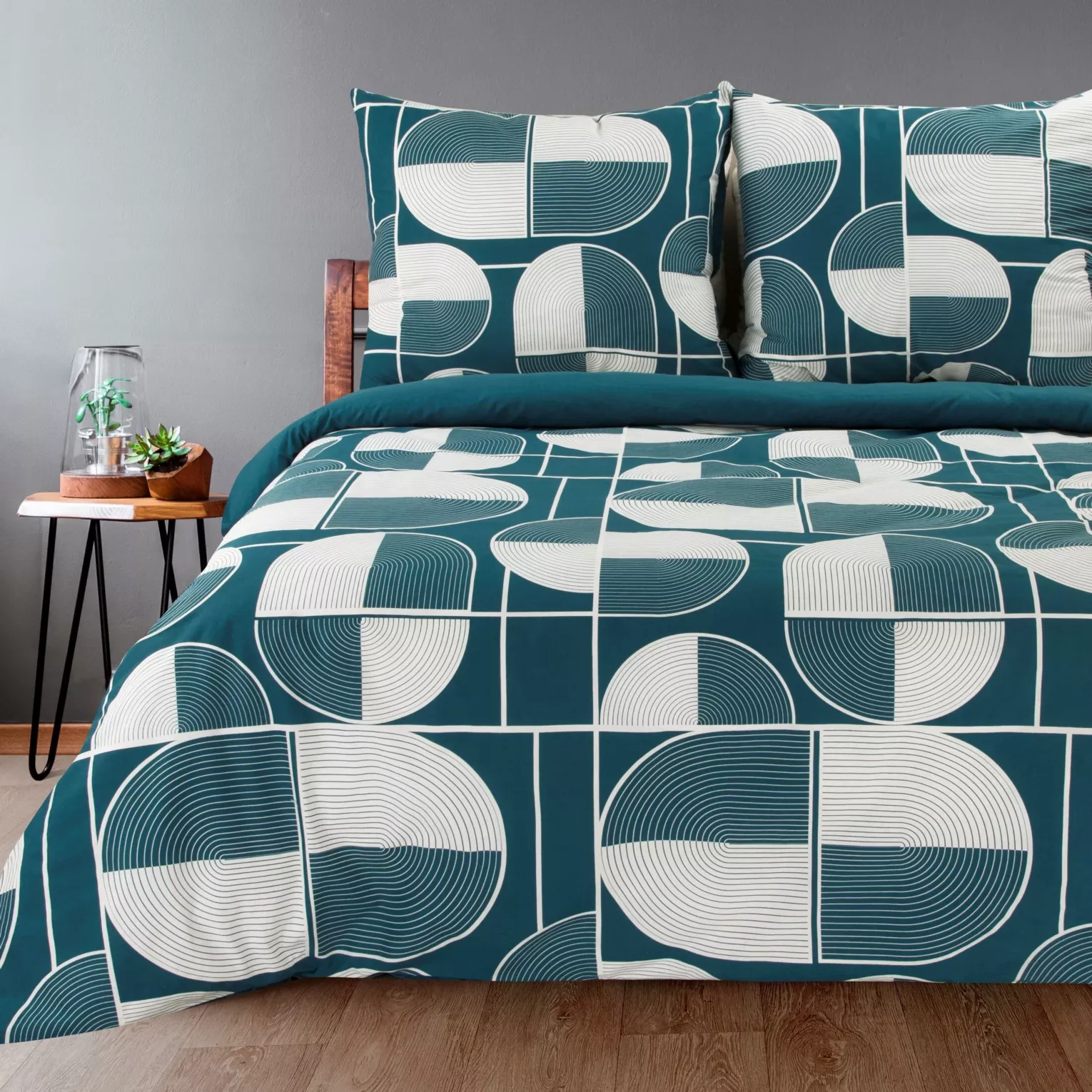 Pościel bawełniana 220x200 cm komplet 3 częściowy kolor ciemnoniebieski, biały wzór geometryczny ELLA9 Ella Line Eurofirany