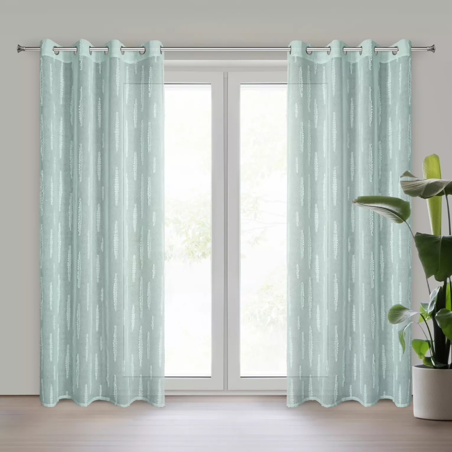 Firana miętowa zdobiona aplikacją 140x250 cm przelotka ALENI Eurofirany