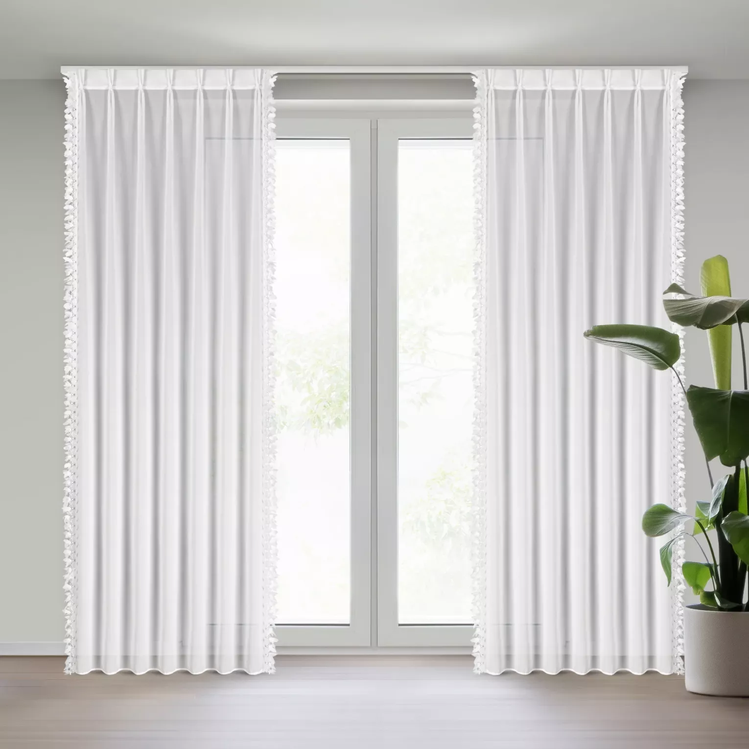 Firana biała z szyfonu zdobiona aplikacją 80x270 cm (wymiar podany na gotowo) system flex - LORETA Eurofirany