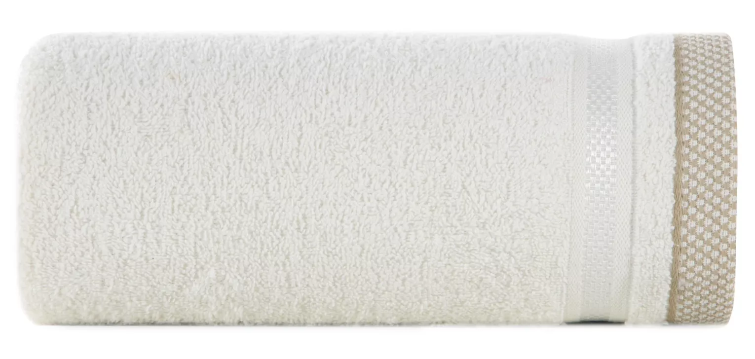 Ręcznik kąpielowy 50x90 cm bawełniany kolor kremowy z bordiurą w paski 500 g/m2 ABBIE Eurofirany