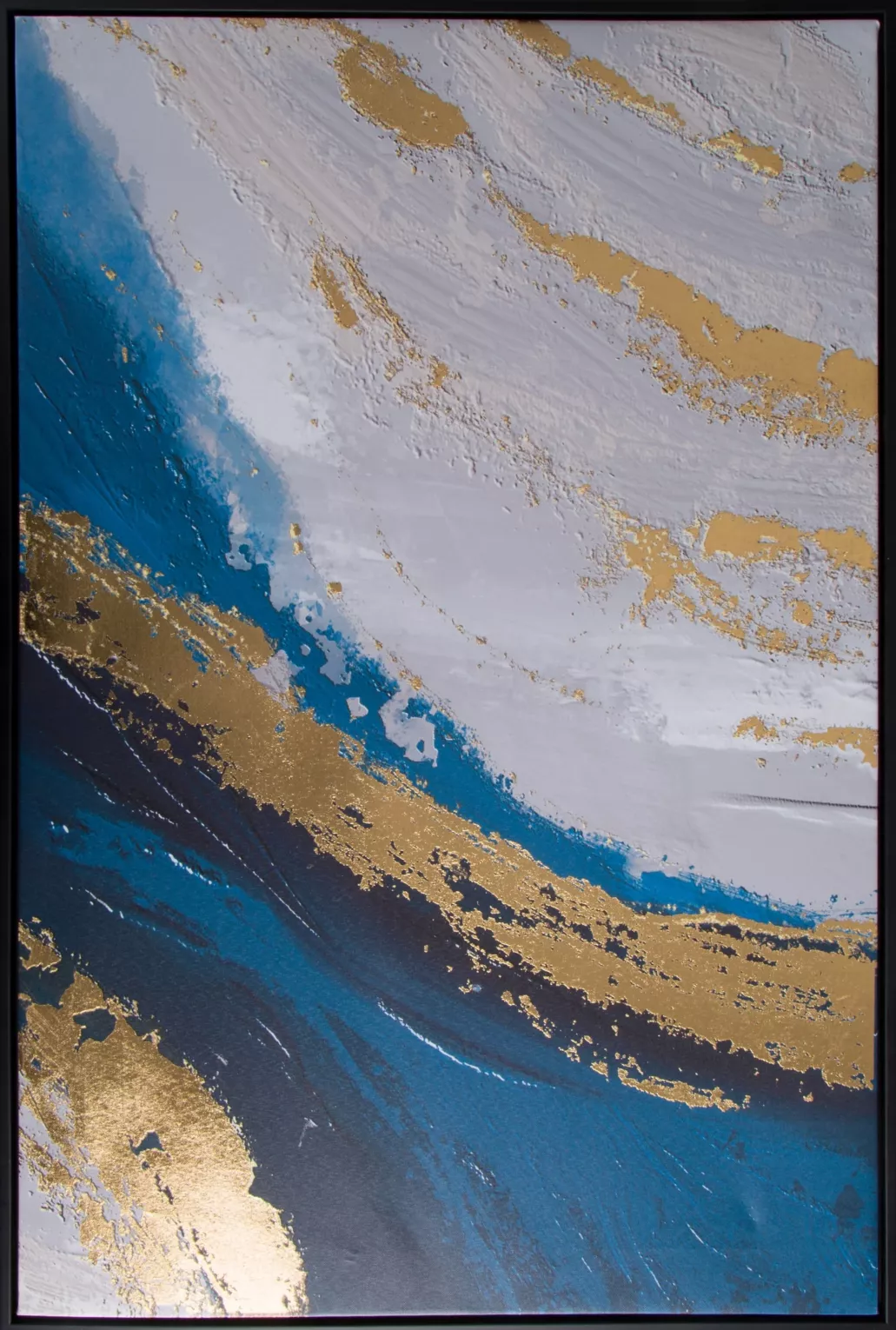 Obraz abstrakcja szaro, granatowy nadruk na płótnie ze złotymi zdobieniami 60x90 cm COLLAGE 5  Eurofirany
