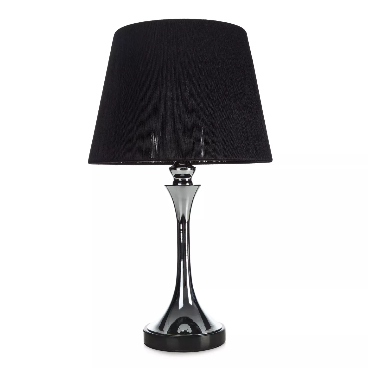 Lampa stołowa do salonu czarno, srebrna z ozdobną metalową podstawą i abażurem z matowej nici 26 x 60 cm ALINA Eurofirany