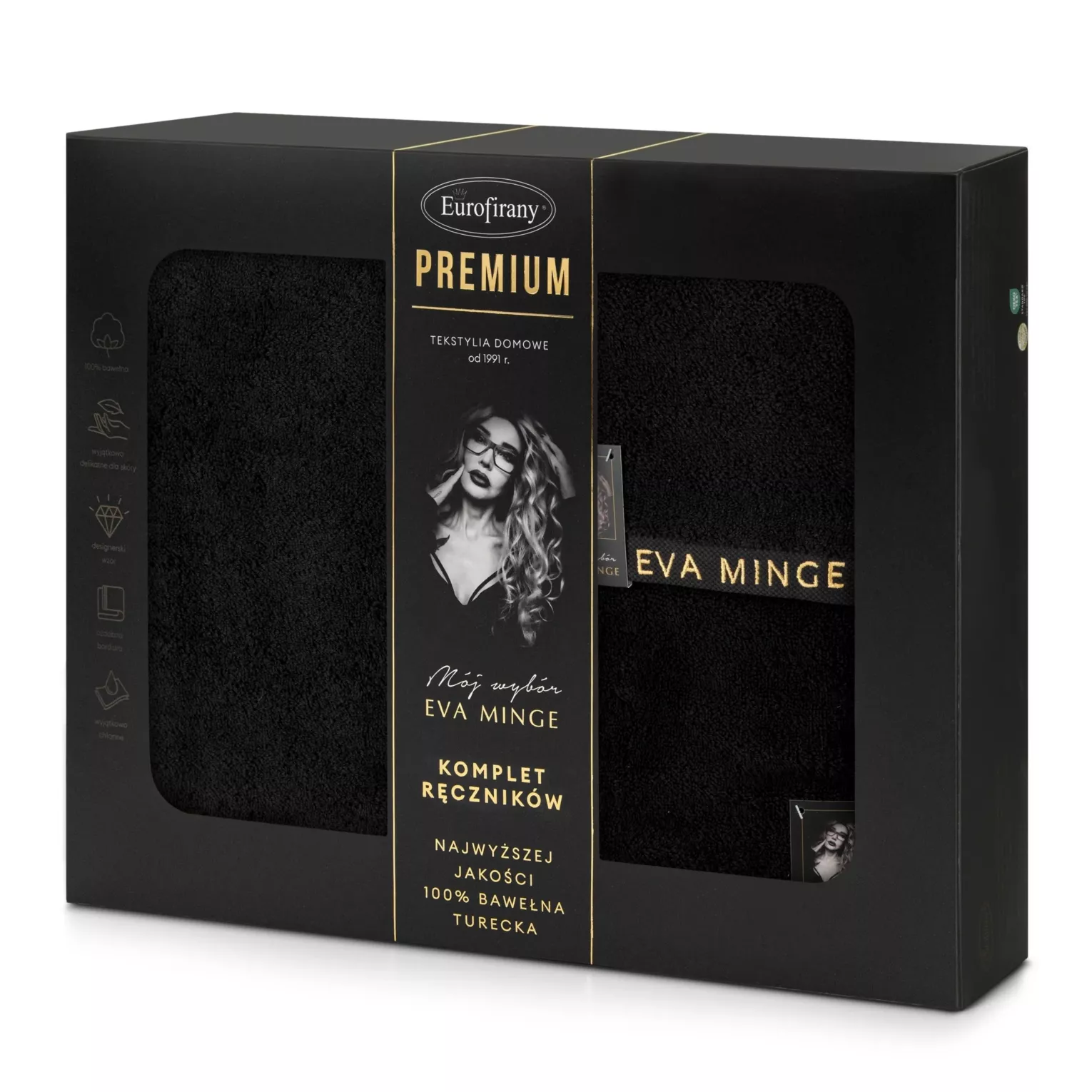 Zestaw ręczników bawełnianych 3 szt kolor czarny 550 g/m2 VENUS Eva Minge Eurofirany