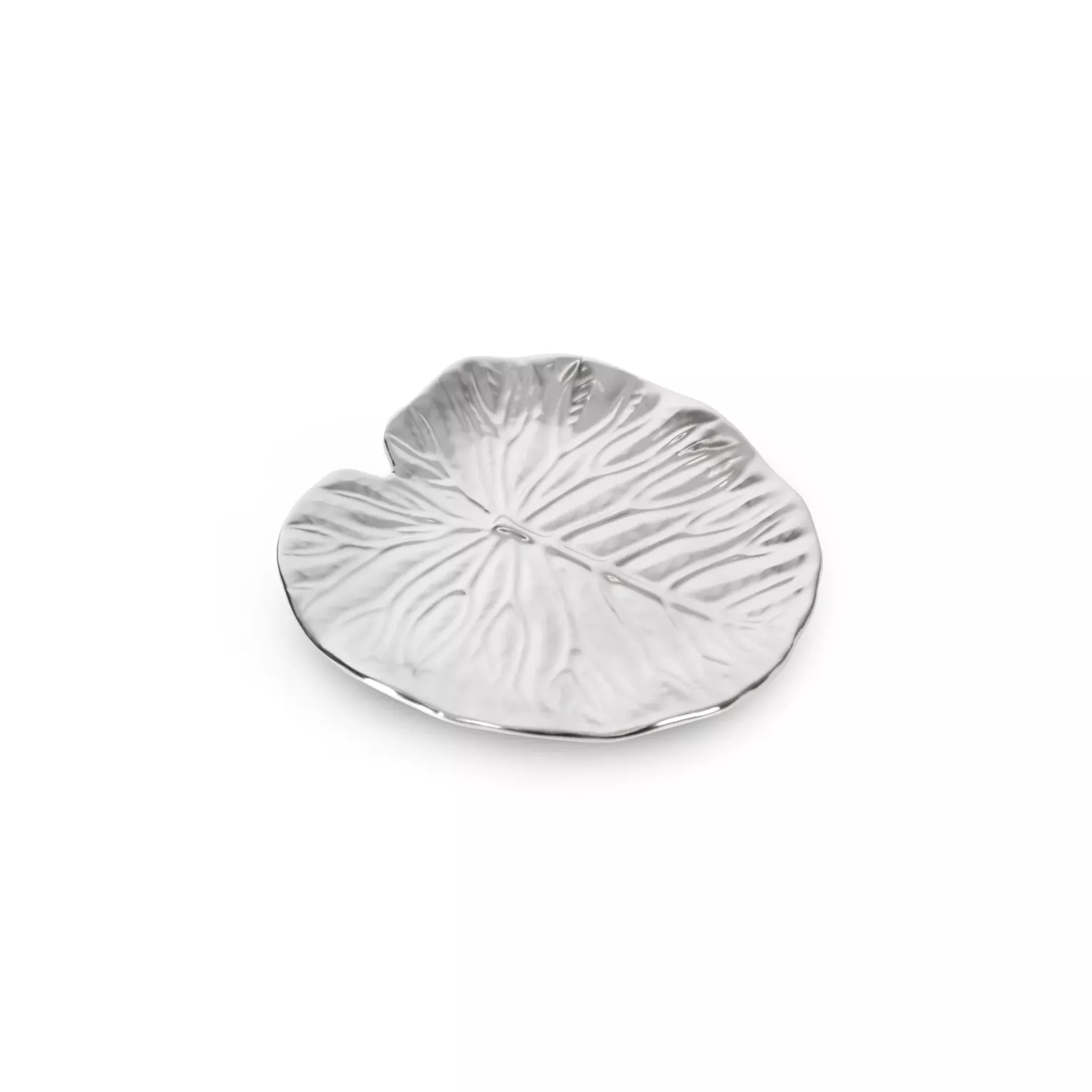 Patera ceramiczna dekoracyjna srebrna w formie liścia z wytłoczeniami średnica 16x2 cm KALINA Eurofirany