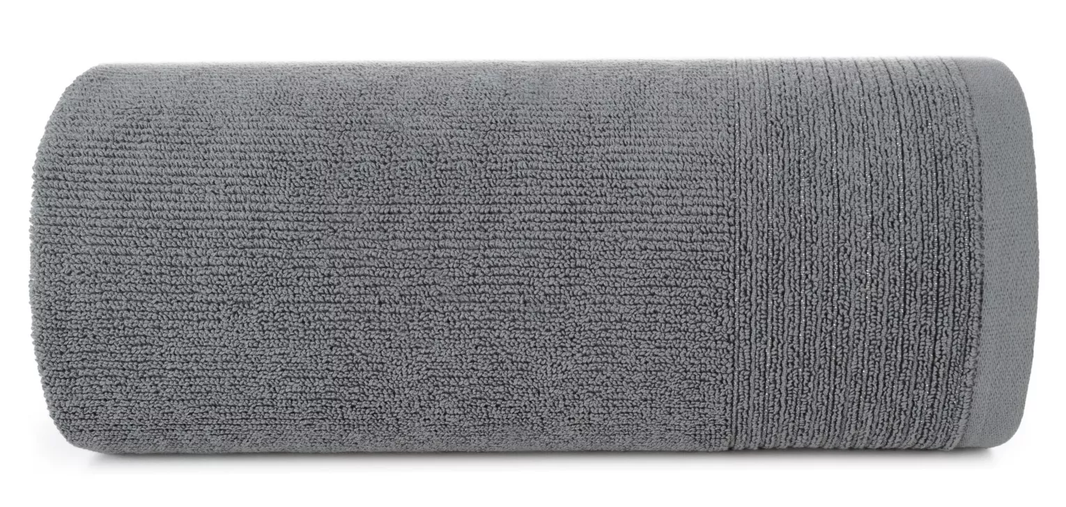 Ręcznik kąpielowy 50x90 cm bawełniany kolor srebrny zdobiony błyszczącą bordiurą 500 g/m2 LARI Eurofirany