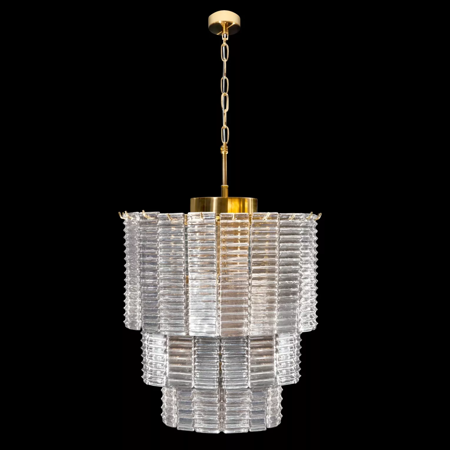 Lampa wisząca do salonu złota z luźno zwisającymi szklanymi prostokątami 42 x 50 cm DALIA  Eurofirany
