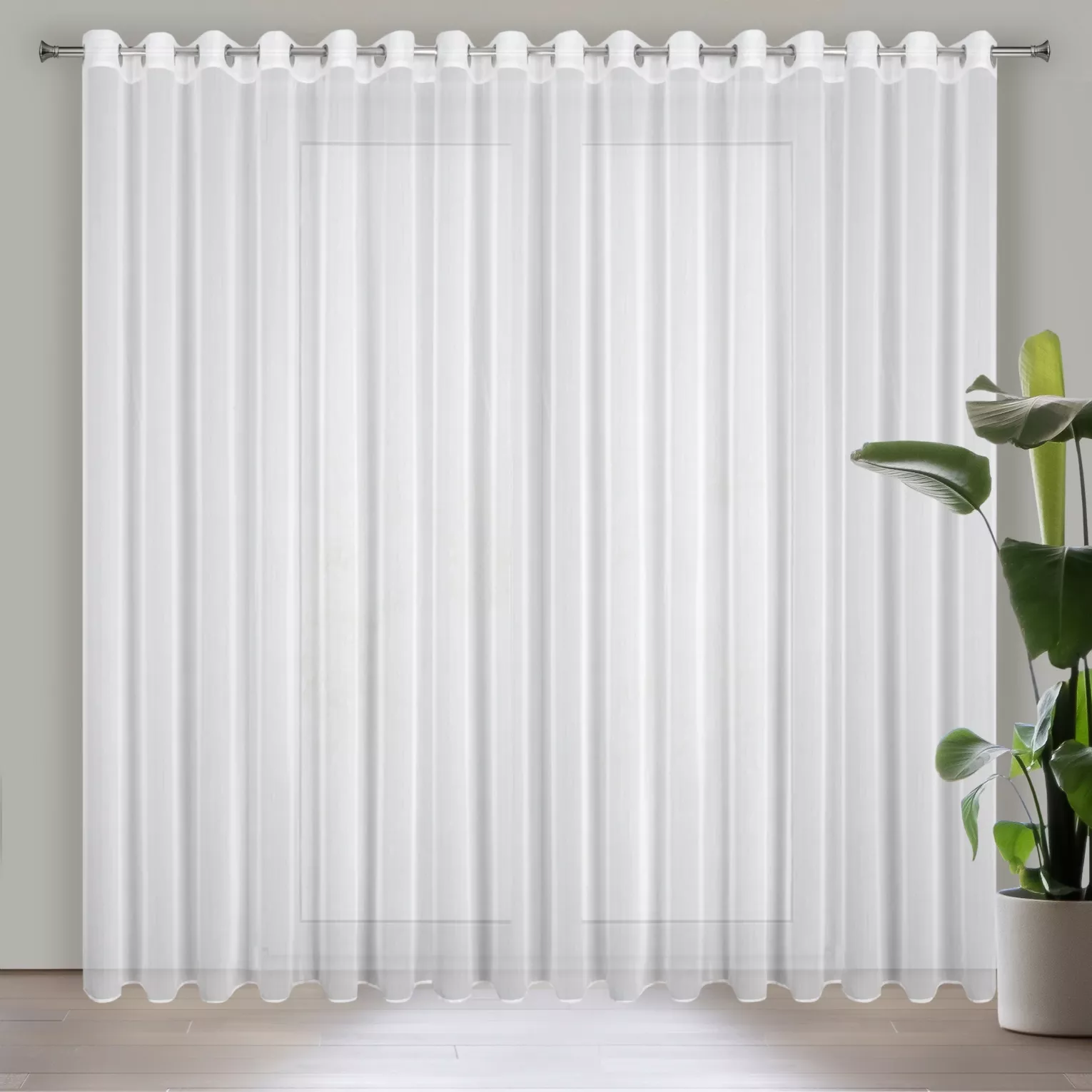 Firana biała z gładkiej tkaniny o naturalnym wyglądzie 300x260 cm przelotka KALIA Eurofirany