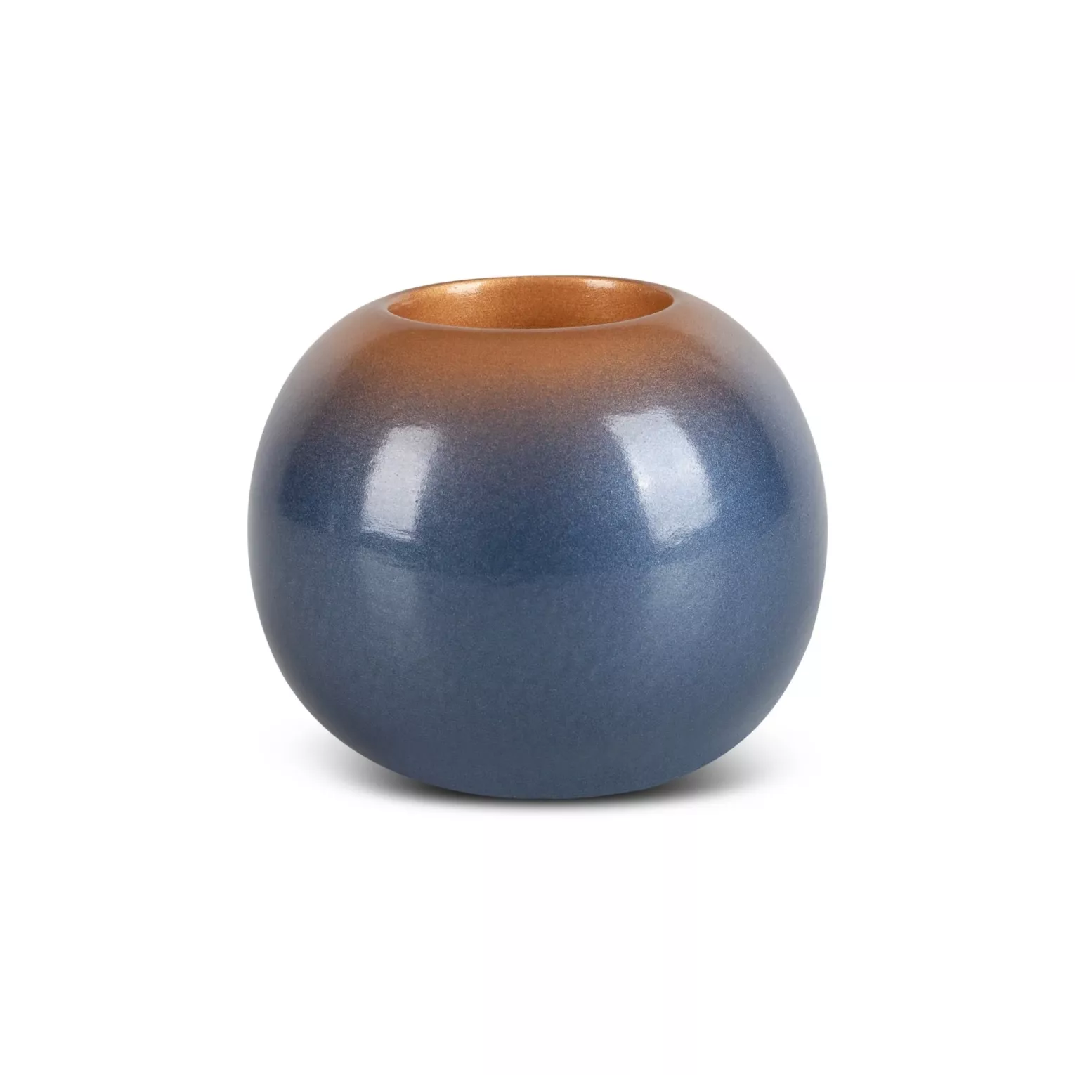 Świecznik ceramiczny niebiesko-złoty z efektem ombre średnica 10x9 cm NESSA Eurofirany