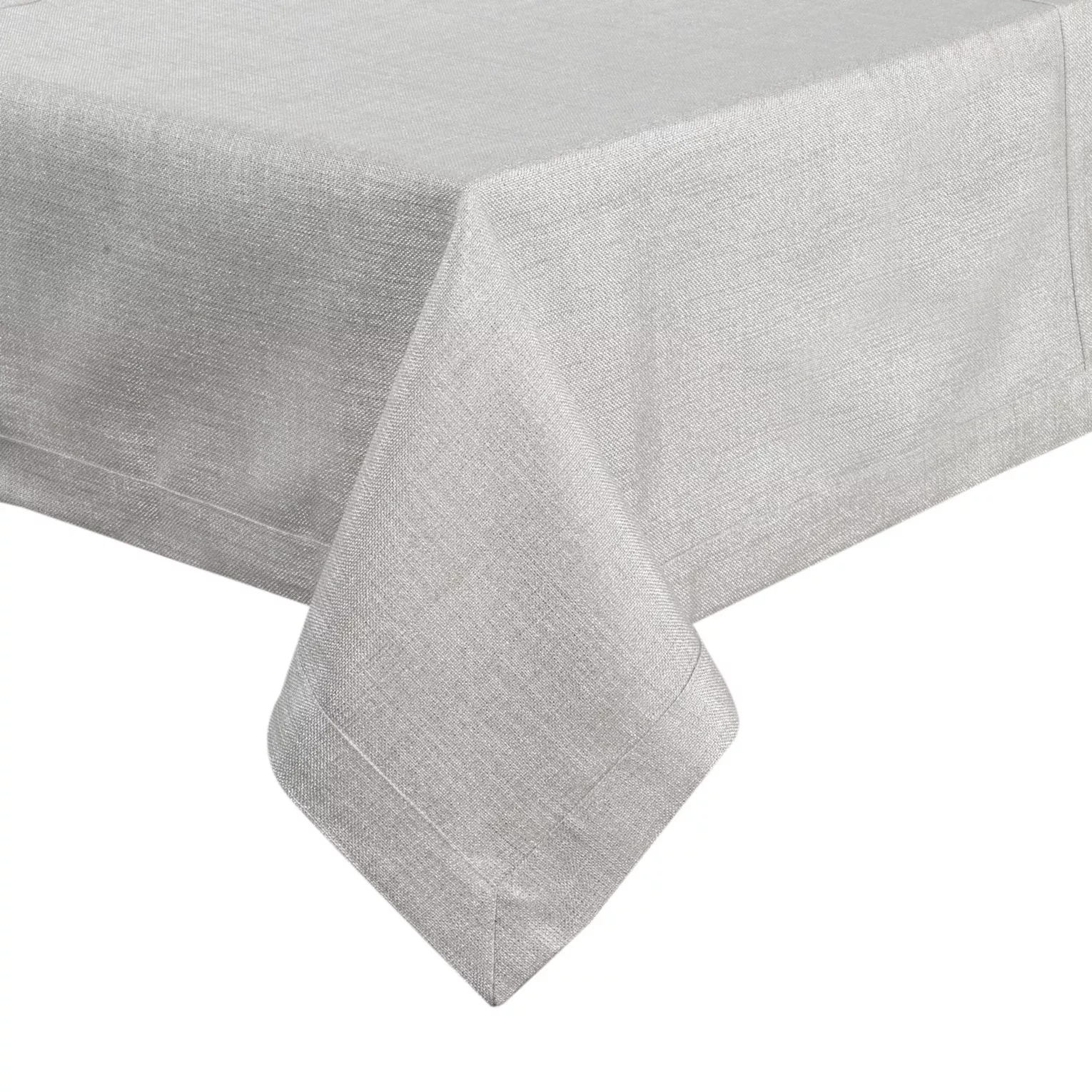 Obrus srebrny 140x220 cm o płóciennym splocie BIANCA 1 z dodatkiem błyszczącej nici wykończony podwójną listwą na brzegach