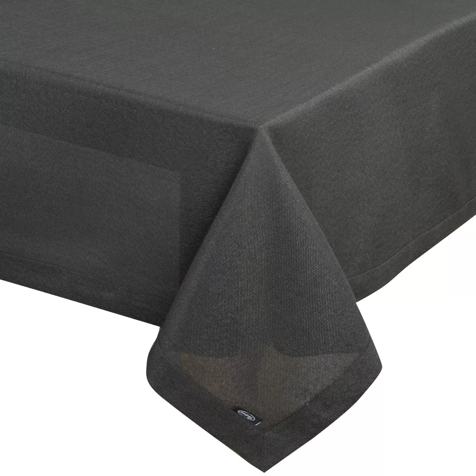 Obrus czarny 140x220 cm z tkaniny przypominającej płótno STELLA 2 z podwójną listwą na brzegach