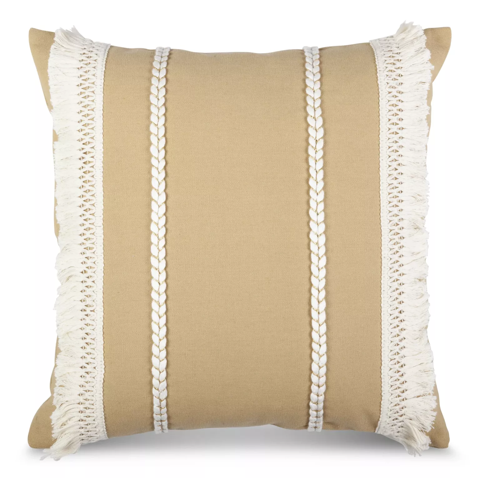 Poszewka na poduszkę 45x45 cm z bawełny z aplikacją z frędzlami beżowa BOHO Eurofirany