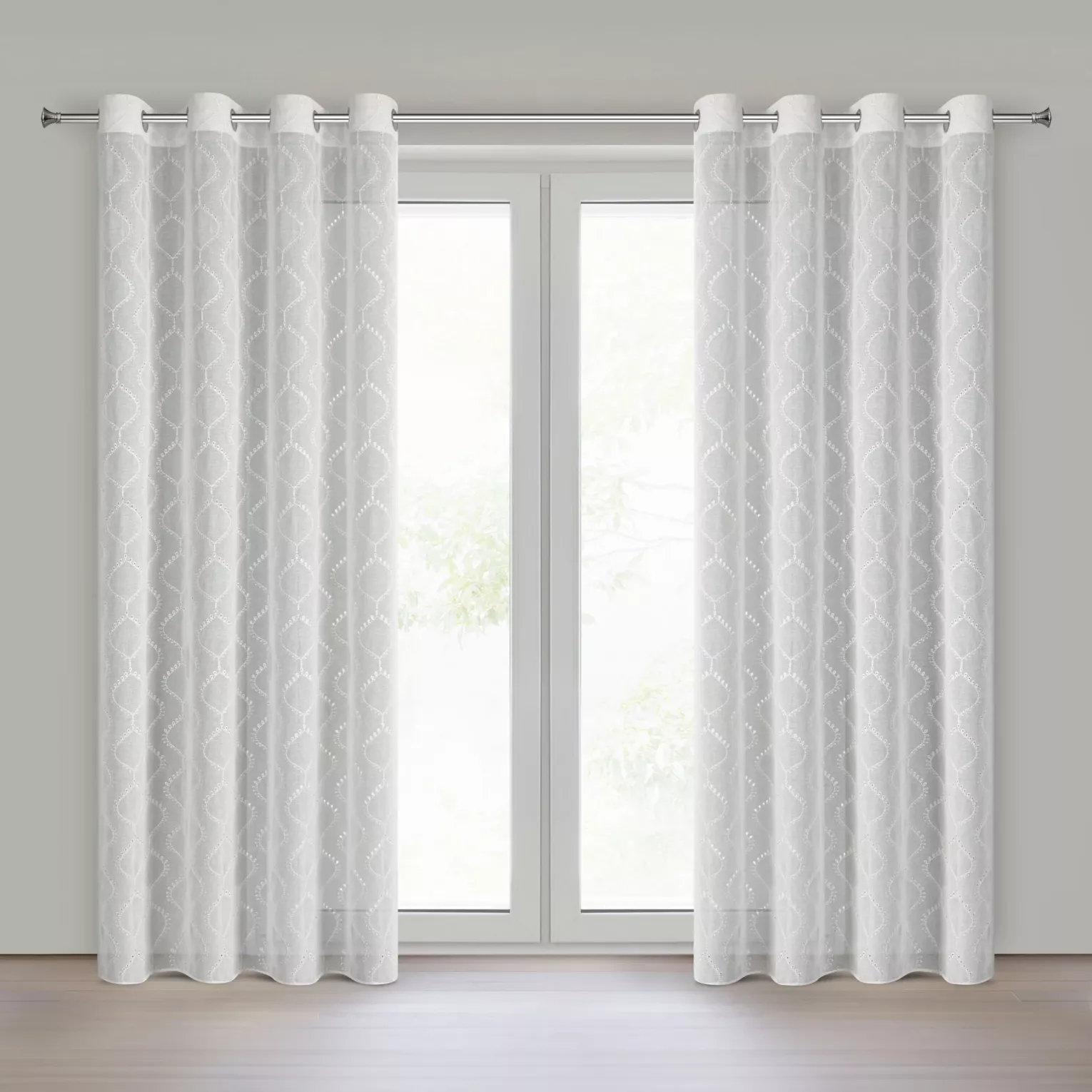 Firana biała z etaminy zdobiona ażurowym haftem 140x250 cm przelotki - RAYA Eurofirany
