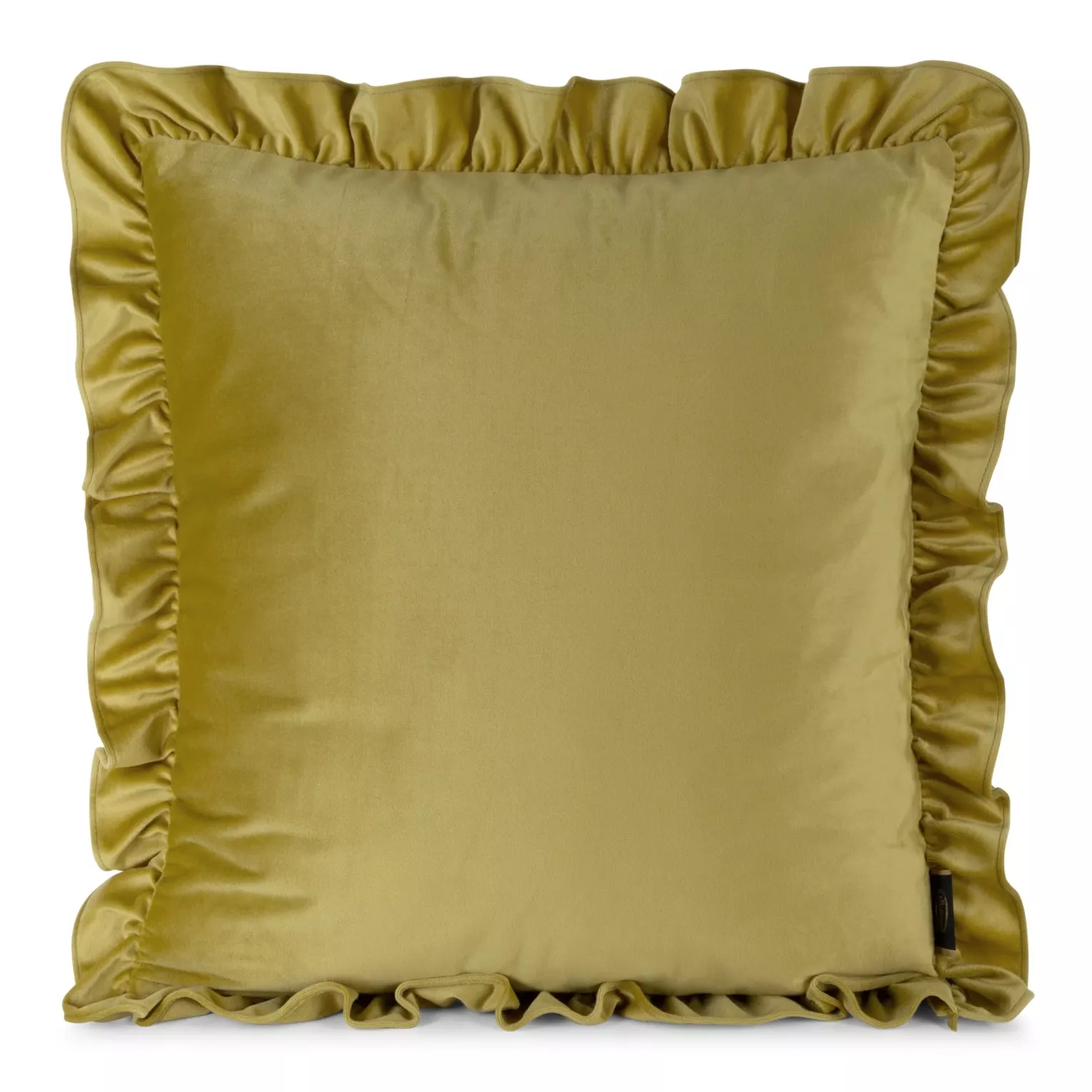 Poszewka na poduszkę 45x45 cm z aksamitnego welwetu zdobiona na brzegach falbanami musztardowa BRENDA EUROFIRANY PREMIUM