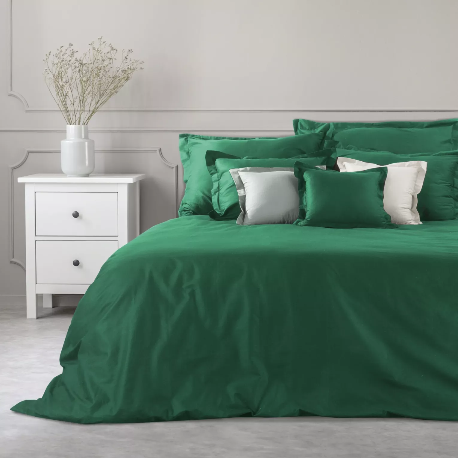 Poszwa na kołdrę 160x200 cm komplet 3 częściowy z bawełny z połyskiem kolor butelkowy zielony NOVA COLOUR Eurofirany