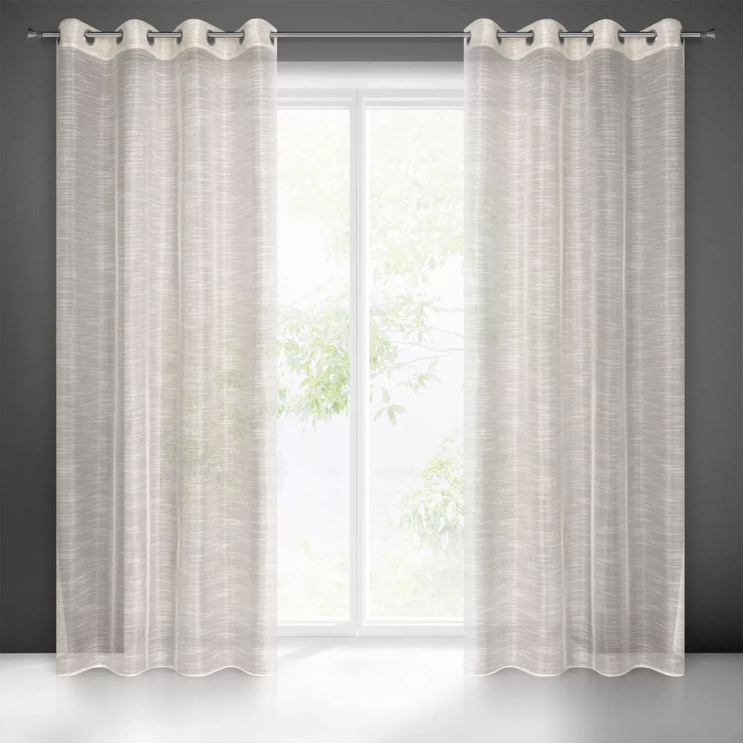 Firana naturalna z rysunkiem poziomych nitek na błyszczącym tle 140x250 cm przelotka RACHEL Eurofirany