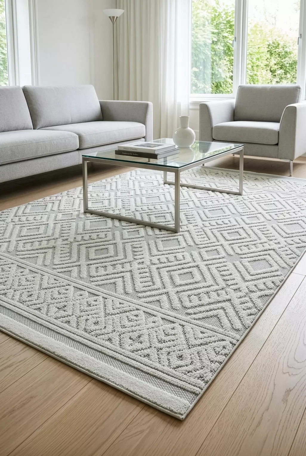 Dywan 80x150 cm jasnobeżowy zdobiony pętelkowym geometrycznym wzorem DIDAR7  Eurofirany