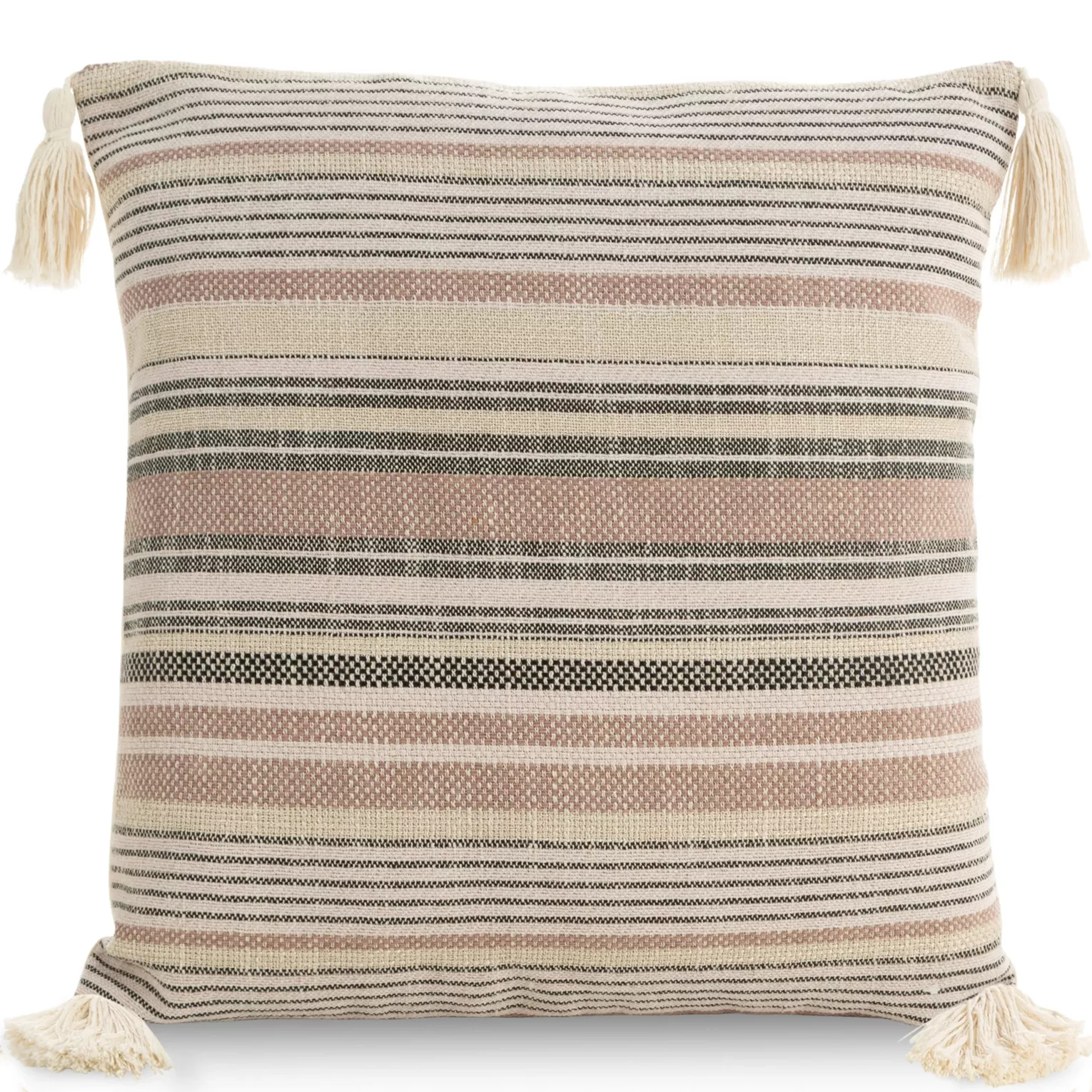 Poszewka na poduszkę 45x45 cm bawełniana w paski zdobiona na rogach chwostami BOHO Eurofirany