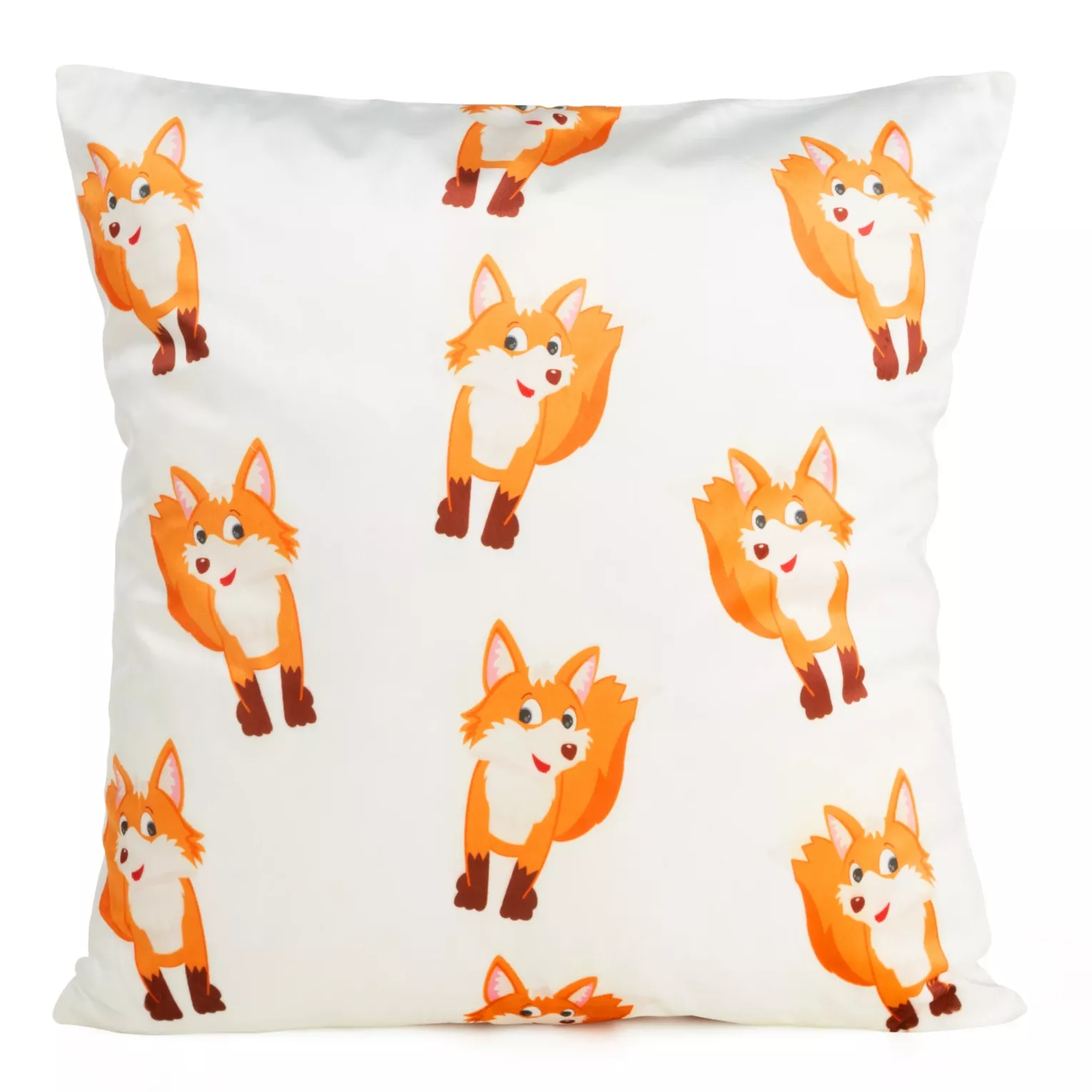 Poszewka na poduszkę 45x45 cm welwetowa z motywem zabawnych lisów biało, pomarańczowa KIDS 9B DESIGN 91 Eurofirany