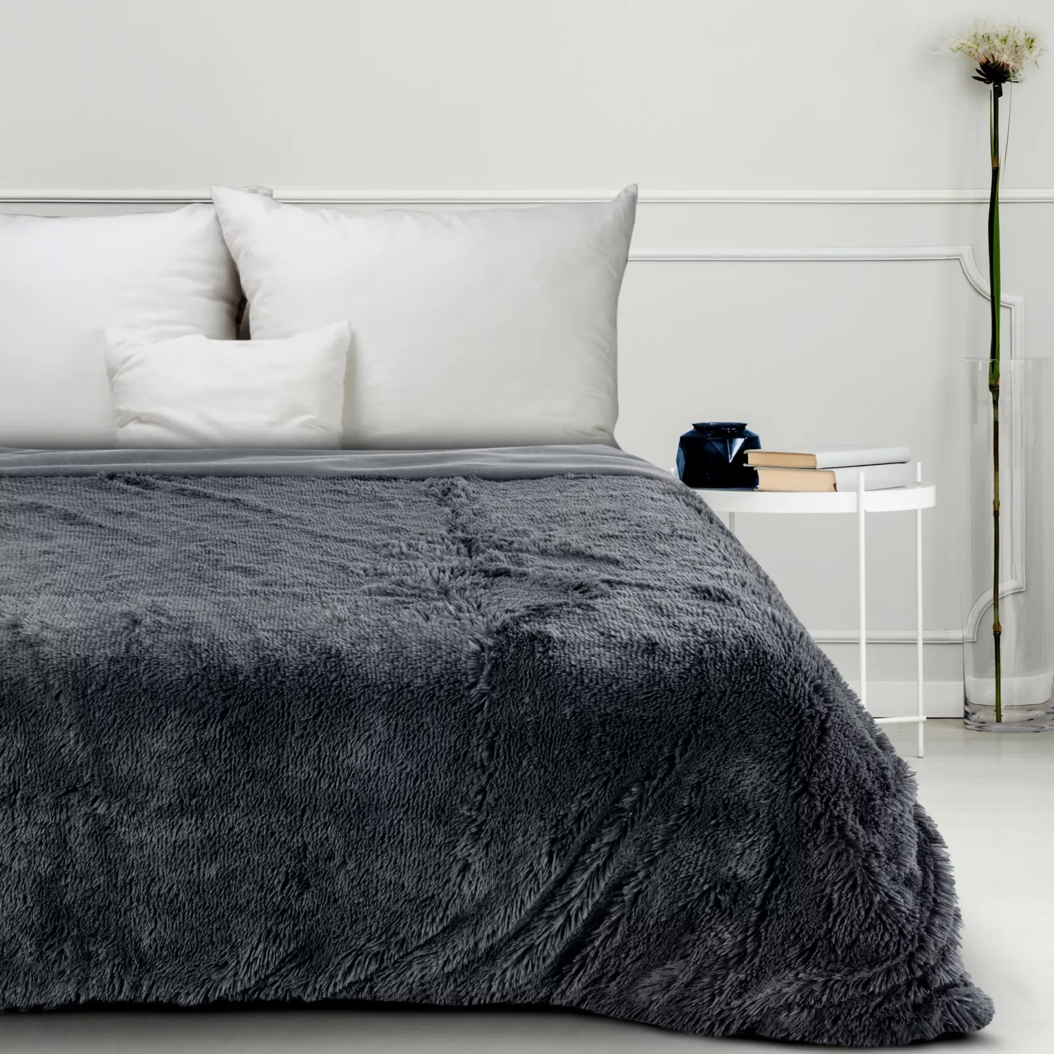 Koc o strukturze miękkiego futra 200x220 cm stalowy TIFANY 1 DESIGN 91 Eurofirany