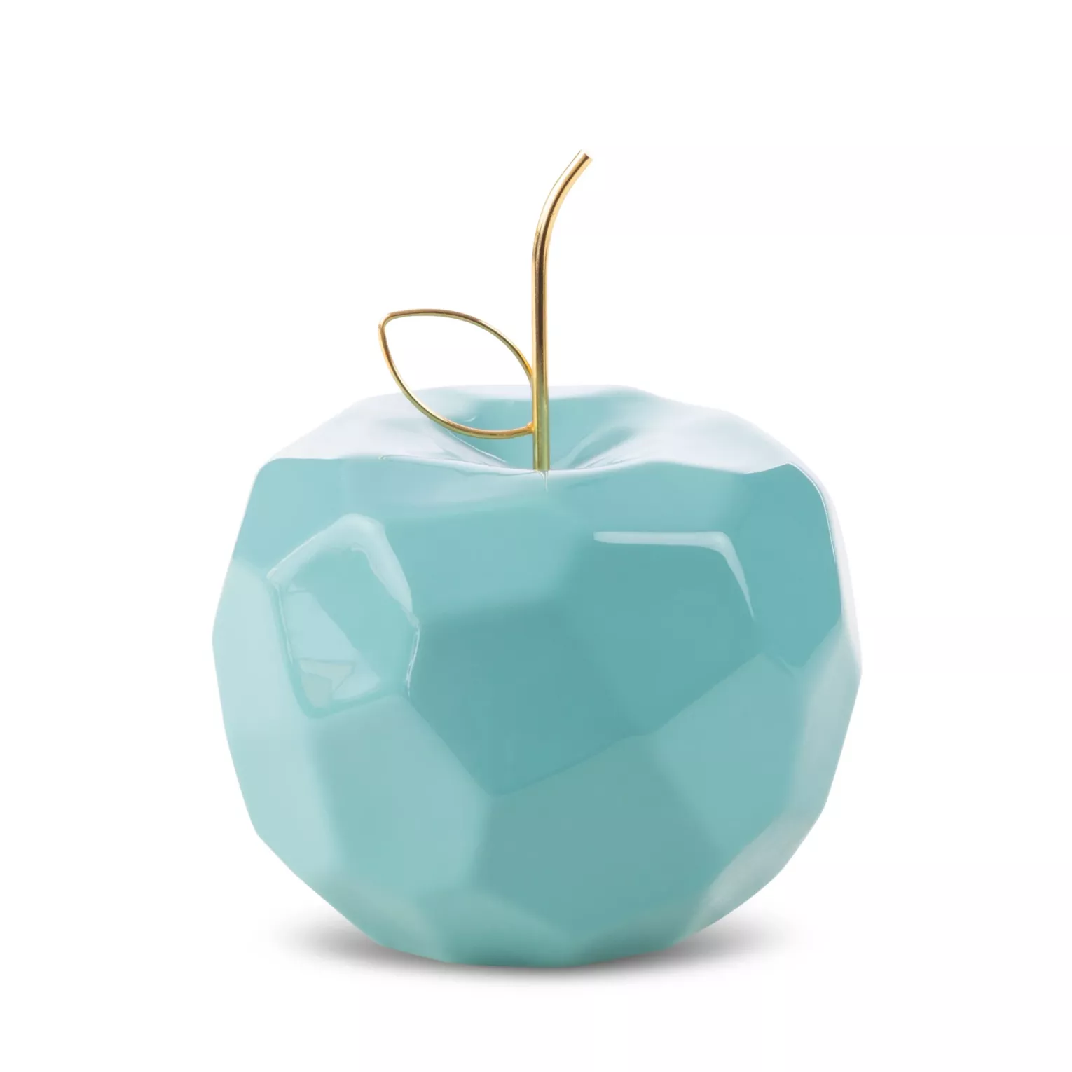 Figurka ceramiczna niebiesko-złota jabłko o geometrycznych kształtach 13x13x10 cm APEL Eurofirany