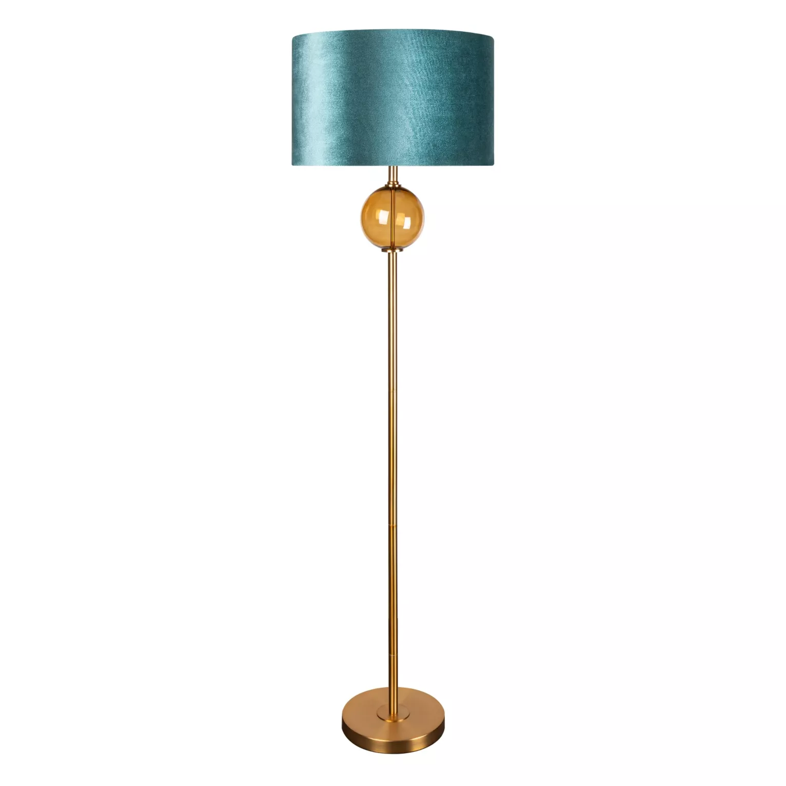 Lampa stojąca do pokoju turkusowo, złota z podstawą łączącą szkło i metal oraz welwetowym abażurem 46 x 165 cm MUSA Eurofirany