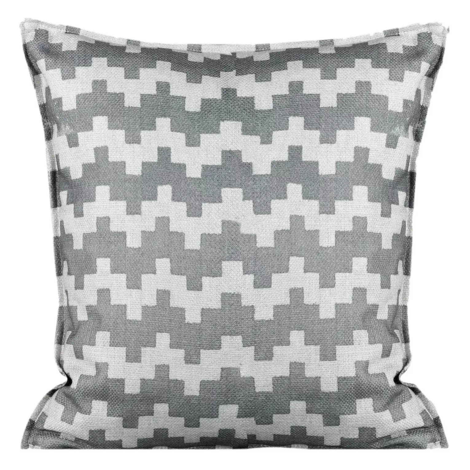 Poszewka na poduszkę 45x45 cm welwetowa z geometrycznym nadrukiem i wypustką na brzegach stalowo, beżowa GEO Eurofirany