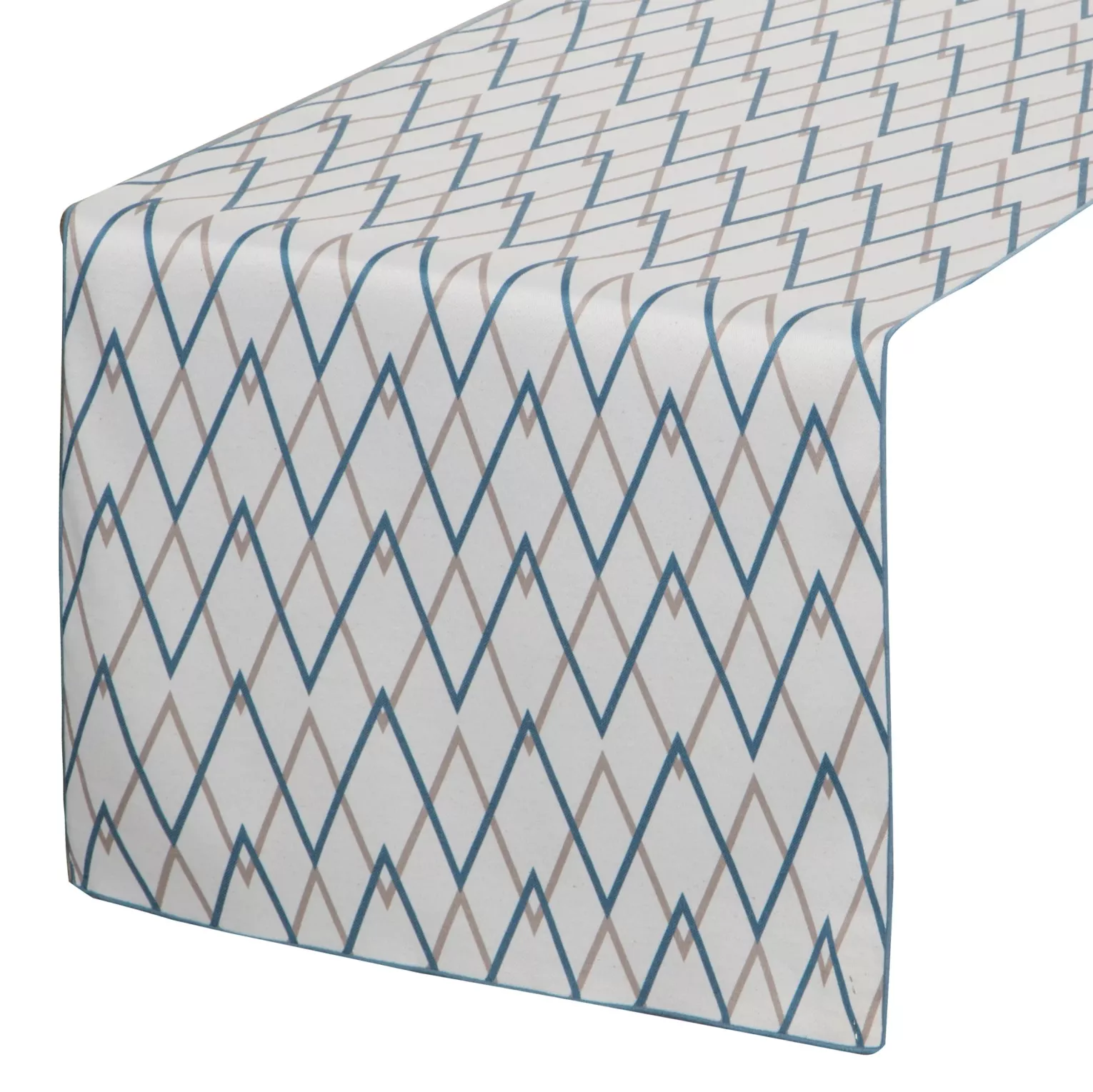 Bieżnik na stół naturalno, ciemnoturkusowy 40x180 cm INES z nadrukowanym motywem geometrycznym