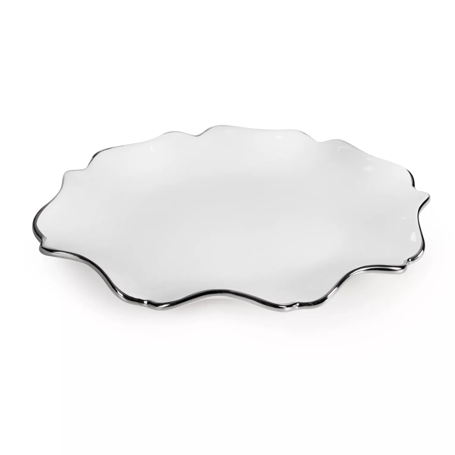 Patera ceramiczna dekoracyjna biało-srebrna z falującymi brzegami 25x18x3 cm AUREN 2 Eurofirany