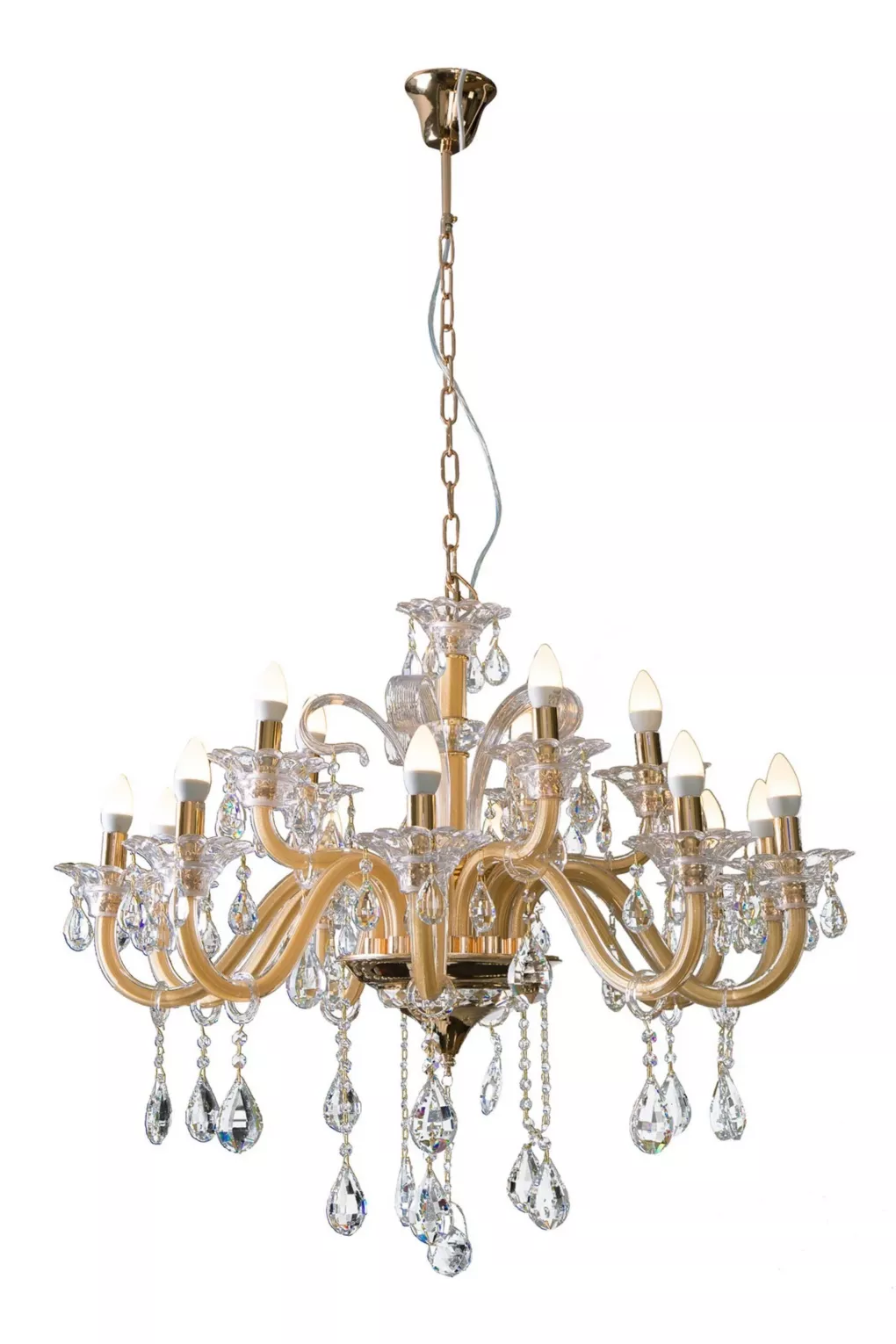 Lampa wisząca do salonu srebrna GLITTER piętnastoramienny żyrandol z kryształami Eurofirany