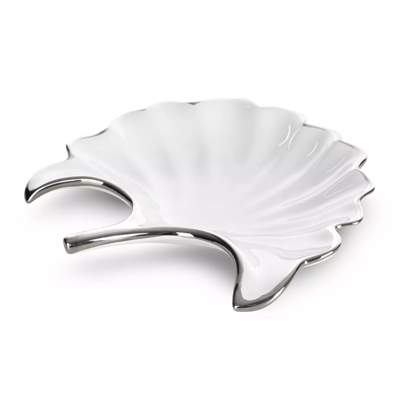 Patera ceramiczna biało-srebrna w kształcie liścia 21x20x4 cm ABBI Eurofirany