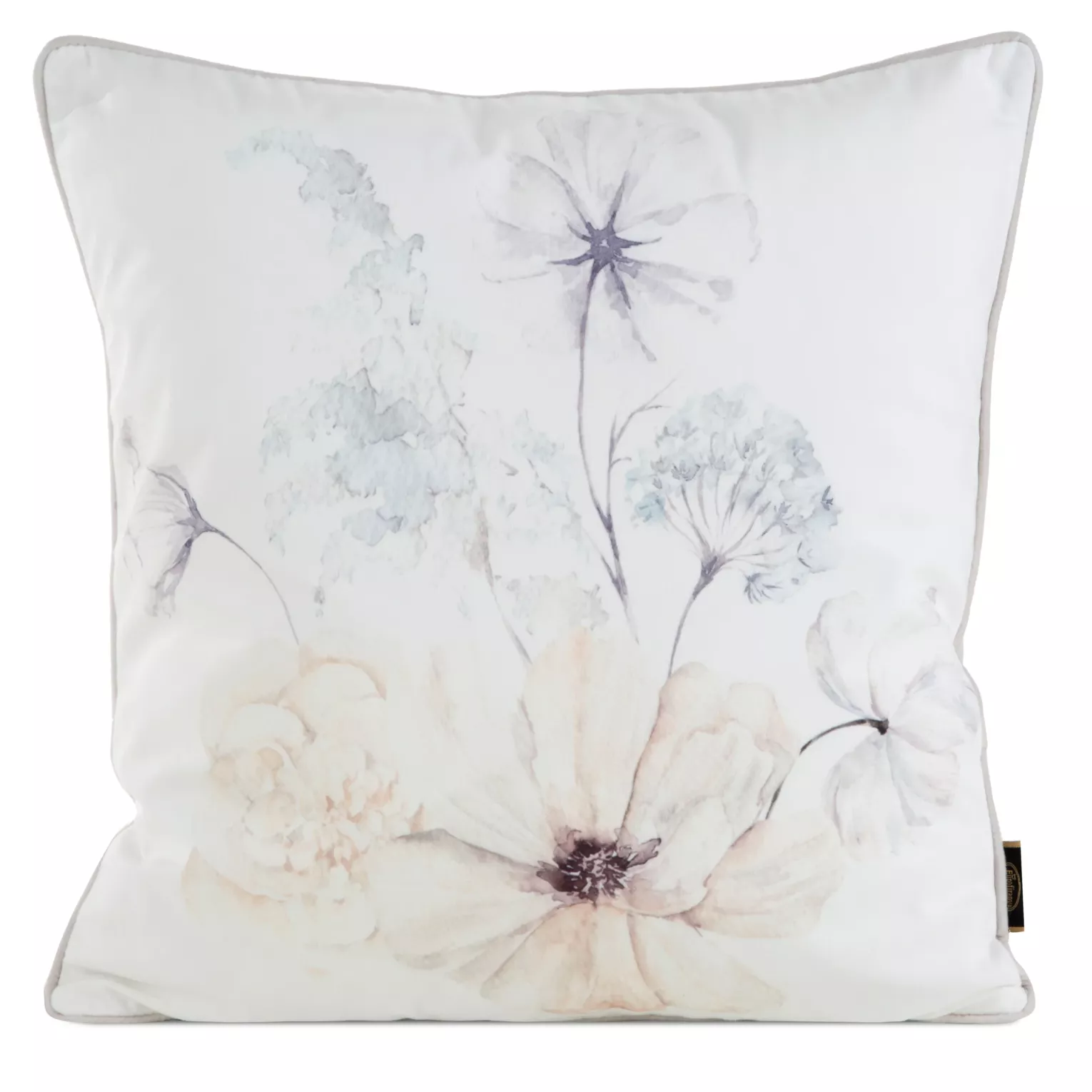 Poszewka na poduszkę 45x45 cm welwetowa, dwustronna z motywem kwiatów z wypustką na brzegach kremowo, beżowa VELVET 127 EUROFIRANY PREMIUM