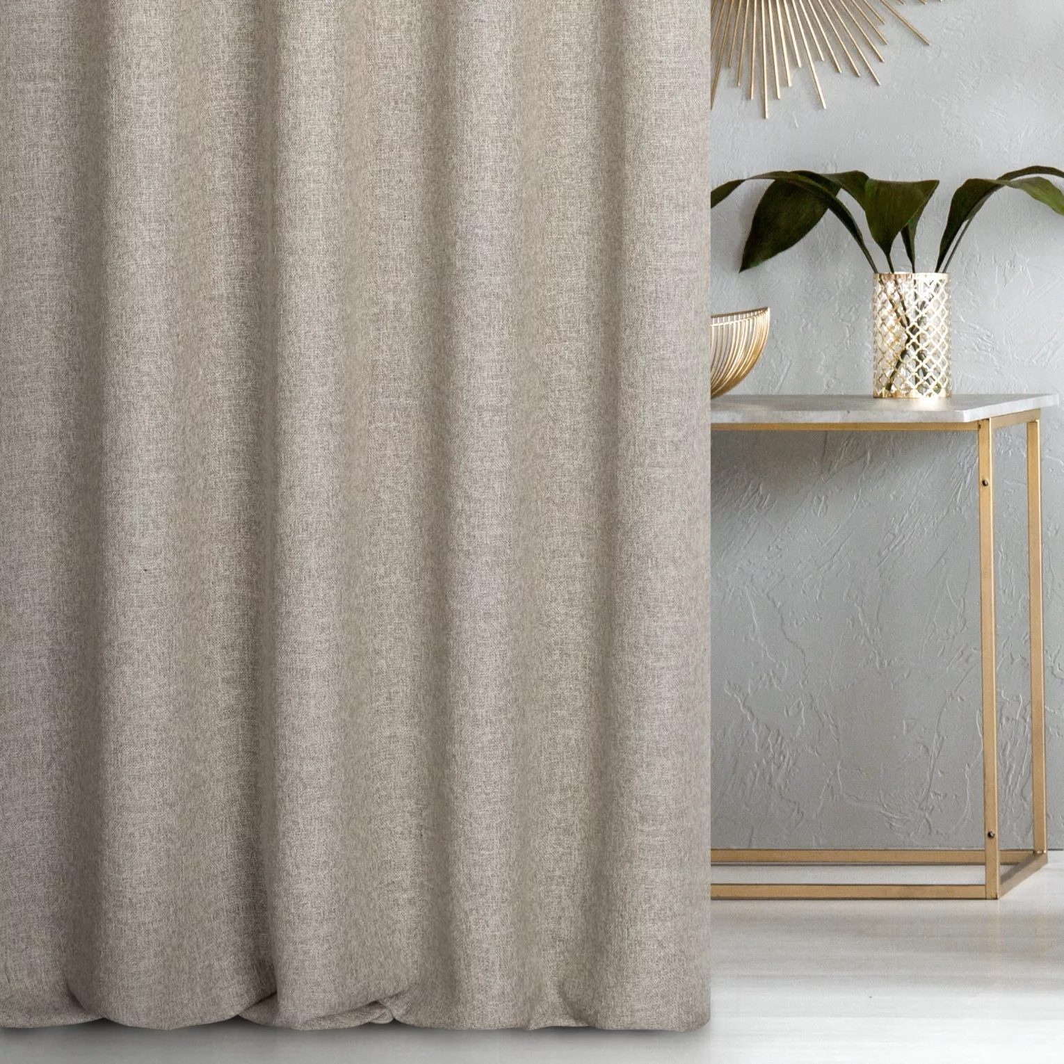 Zasłona szyta na taśmie fala FELICITY beżowo jasnoszara o naturalnym splocie w melanżowych odcieniach
