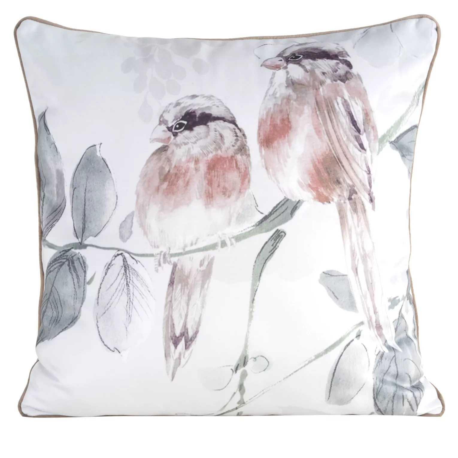 Poszewka na poduszkę dwustronna 60x60 cm welwetowa z motywem roślinnym z wypustką na brzegach zielono, beżowa EVITA EUROFIRANY PREMIUM
