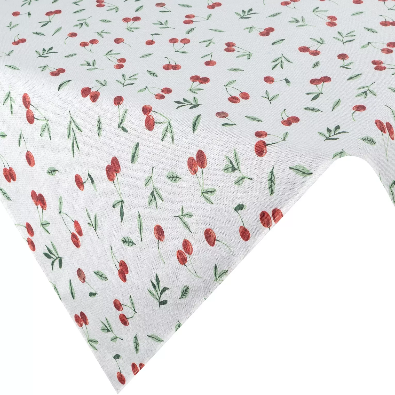 Obrus na stół plamoodporny 85x85 cm biało, czerwony z motywem wiśni - CHERRY Eurofirany