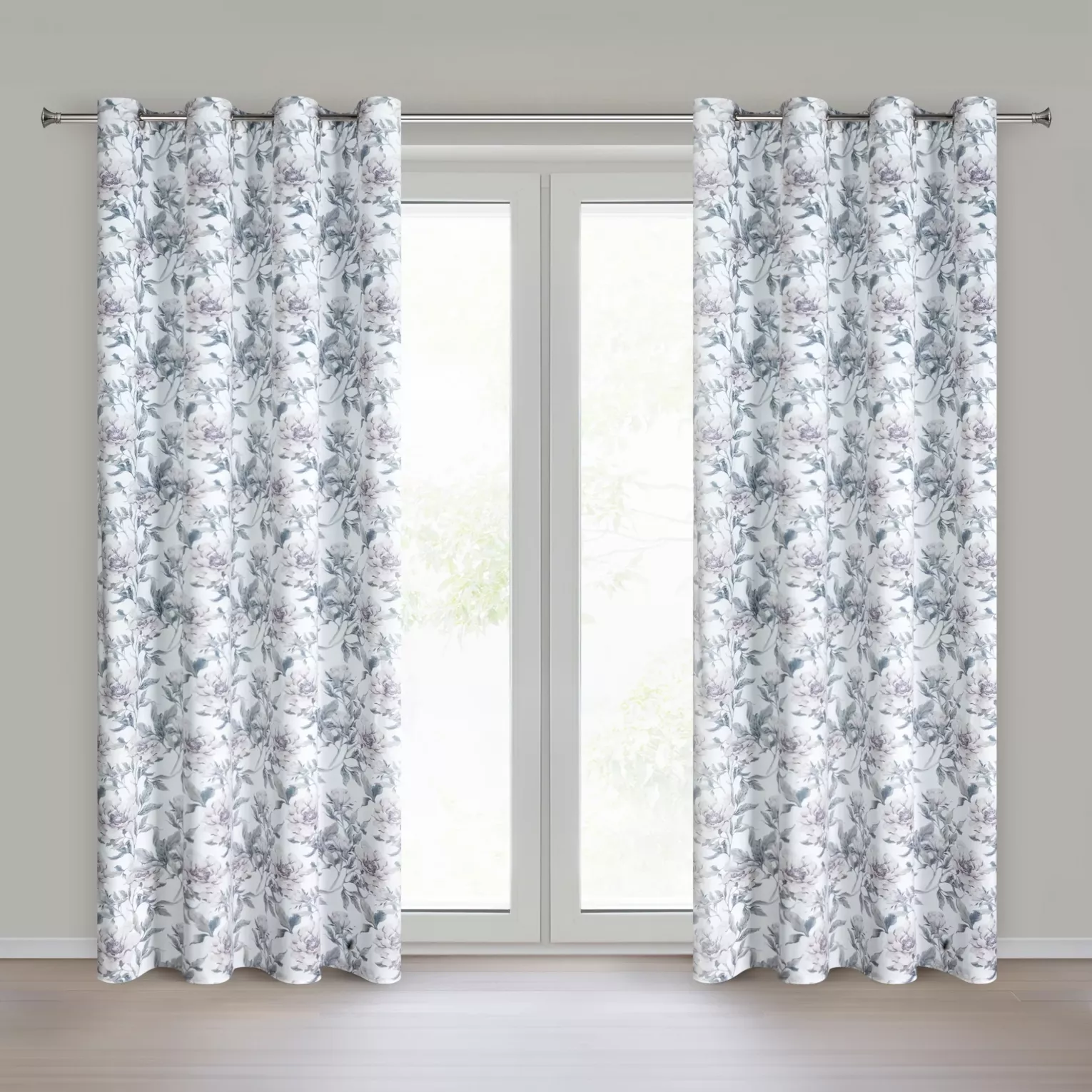 Zasłona biało, różowa welwetowa z motywem kwiatów 140x250 cm przelotka - BEVERLY Eurofirany