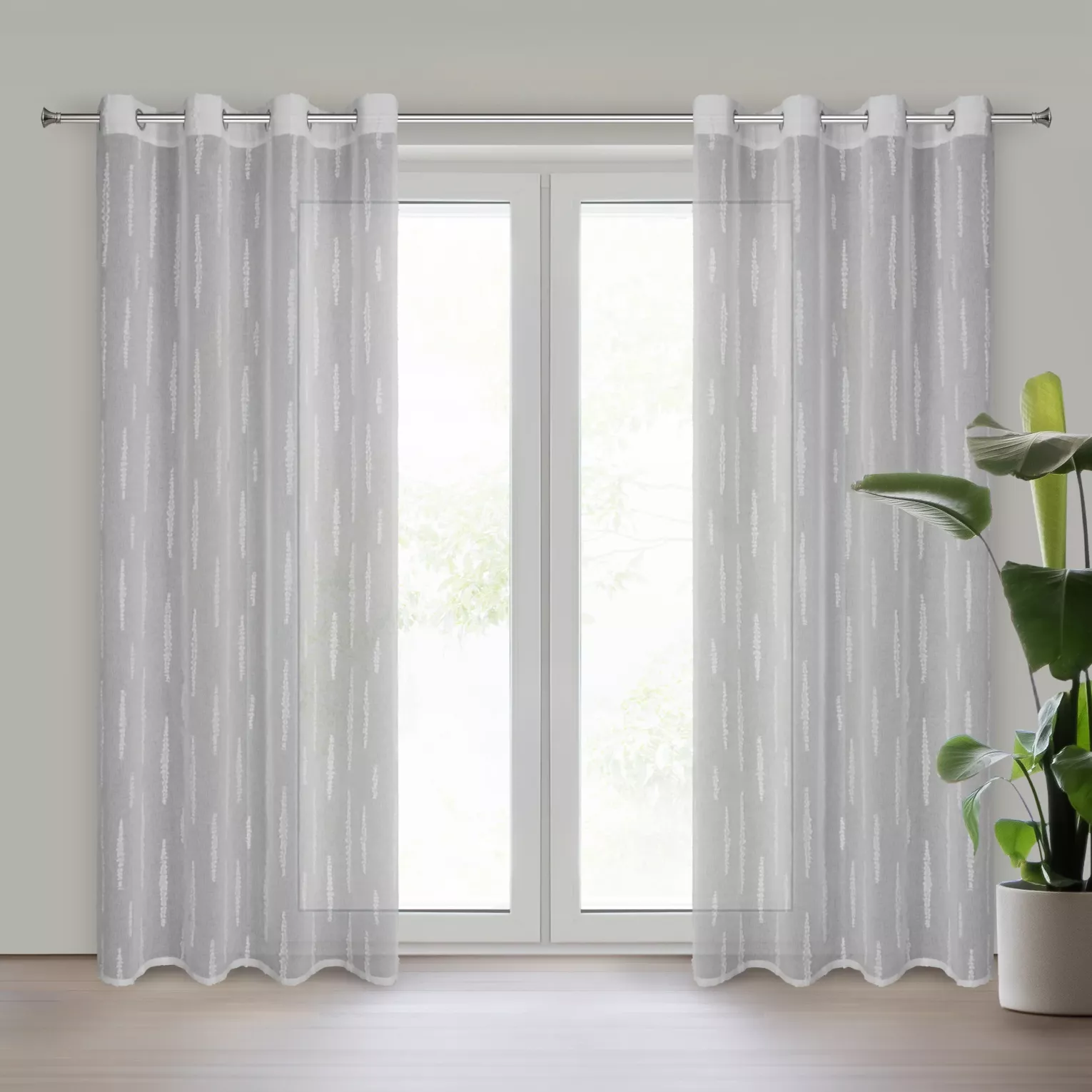 Firana srebrna zdobiona aplikacją 140x250 cm przelotka ALENI Eurofirany