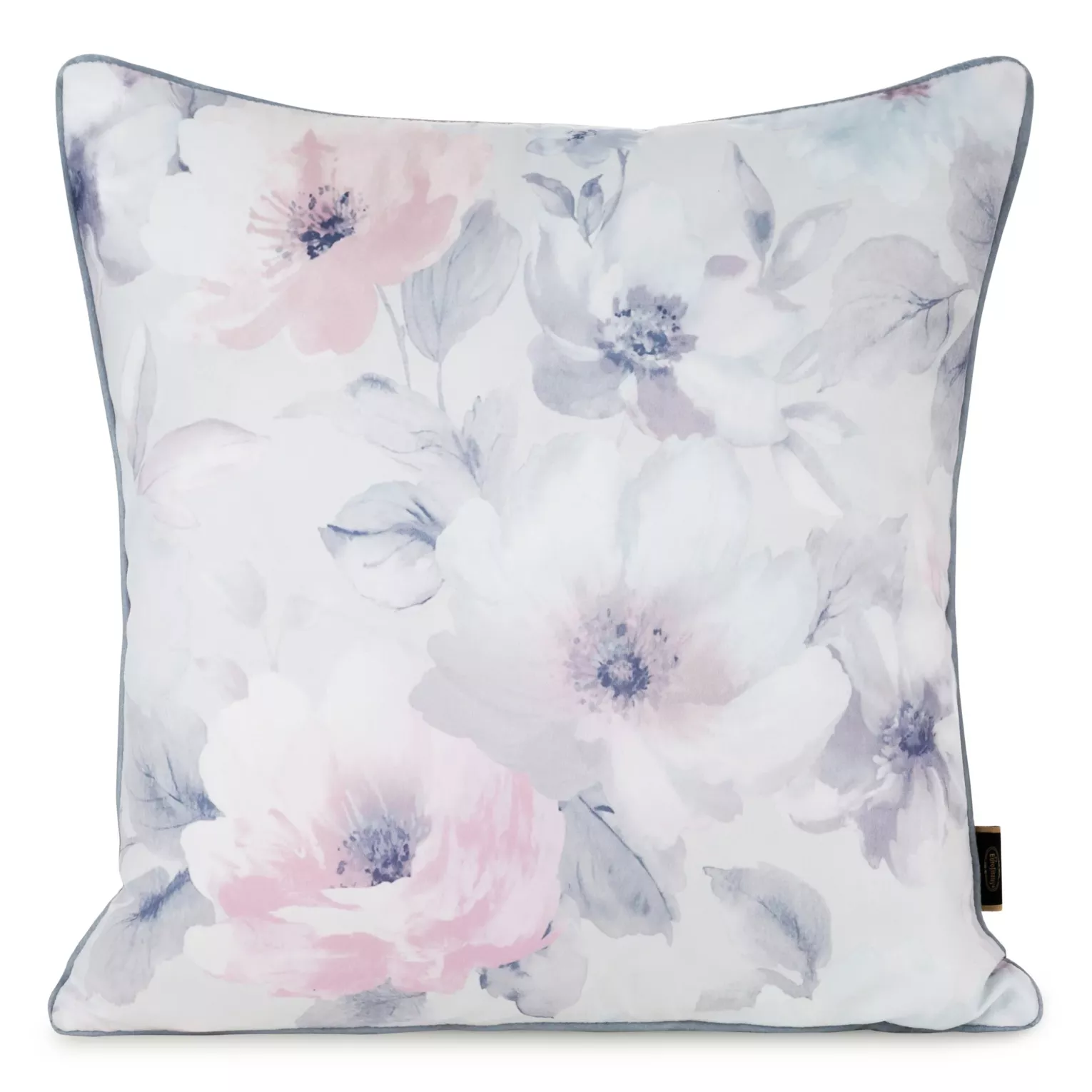 Poszewka na poduszkę 45x45 cm welwetowa z nadrukiem pastelowych kwiatów i ozdobną kontrastującą wypustką kremowo, różowa VELVET 148 EUROFIRANY PREMIUM