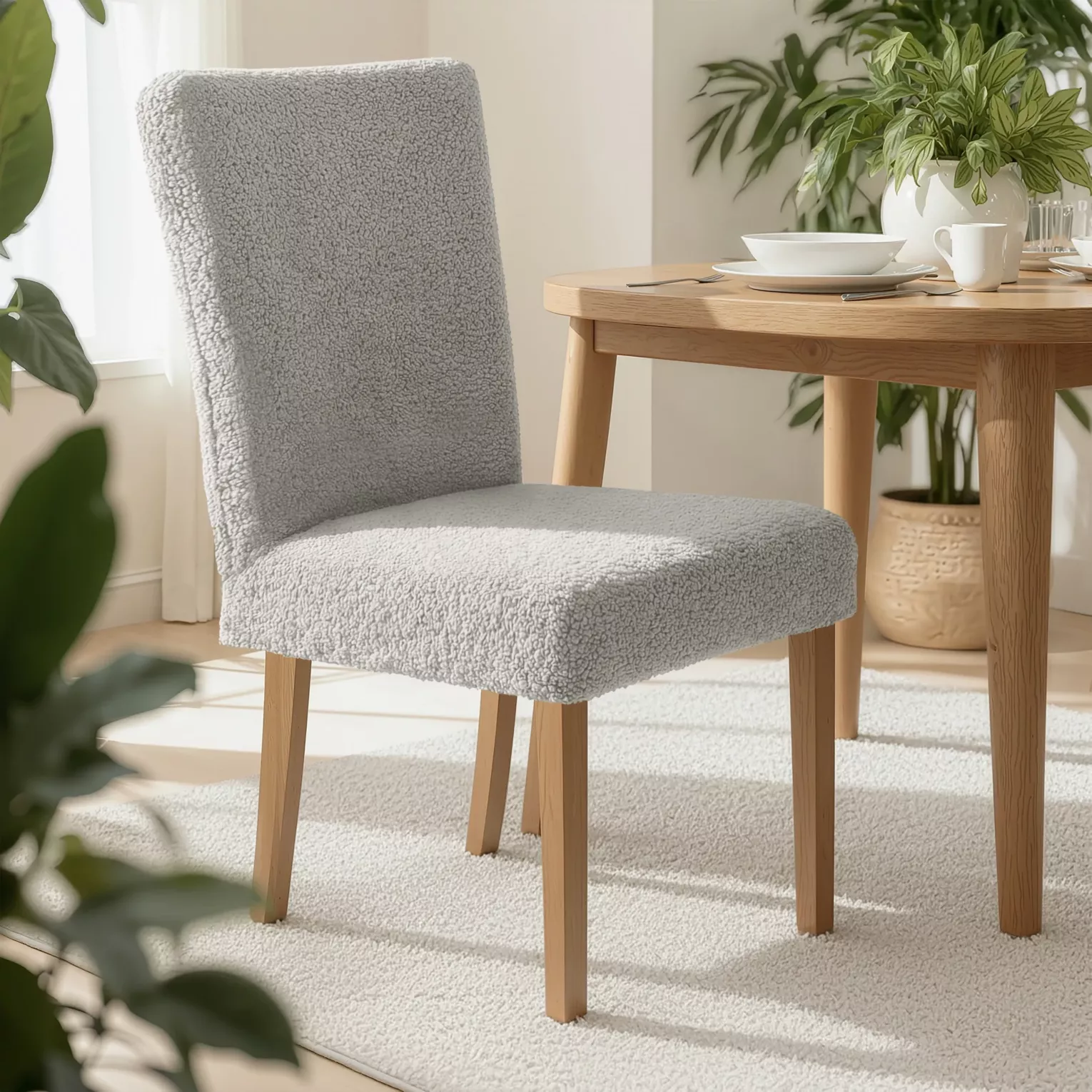 Pokrowiec na krzesło srebrny wodoodporny  o strukturze boucle Design 91 Eurofirany