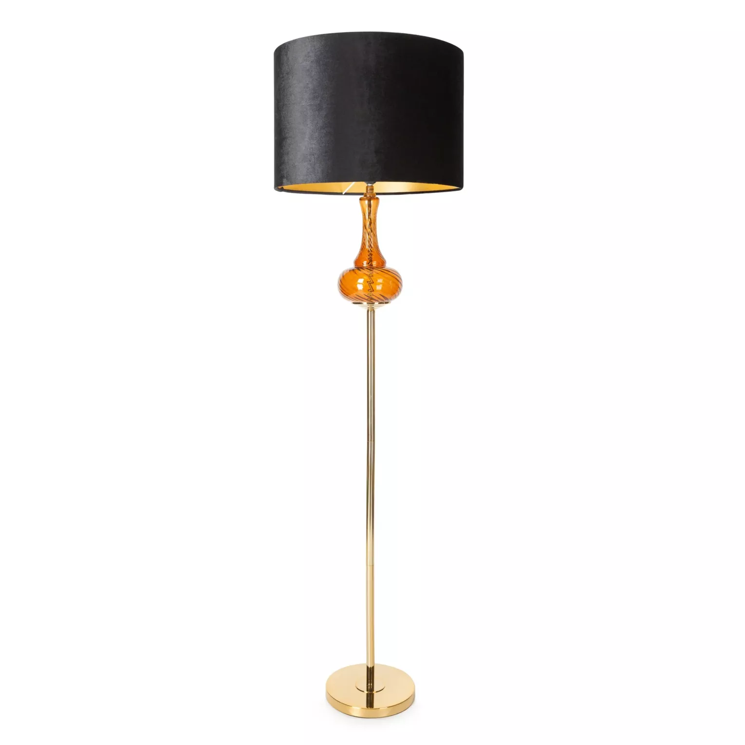 Lampa stojąca do salonu czarno, złota zdobiona szklaną bombką i welwetowym abażurem 46 x 163 cm LILIANA  Eurofirany