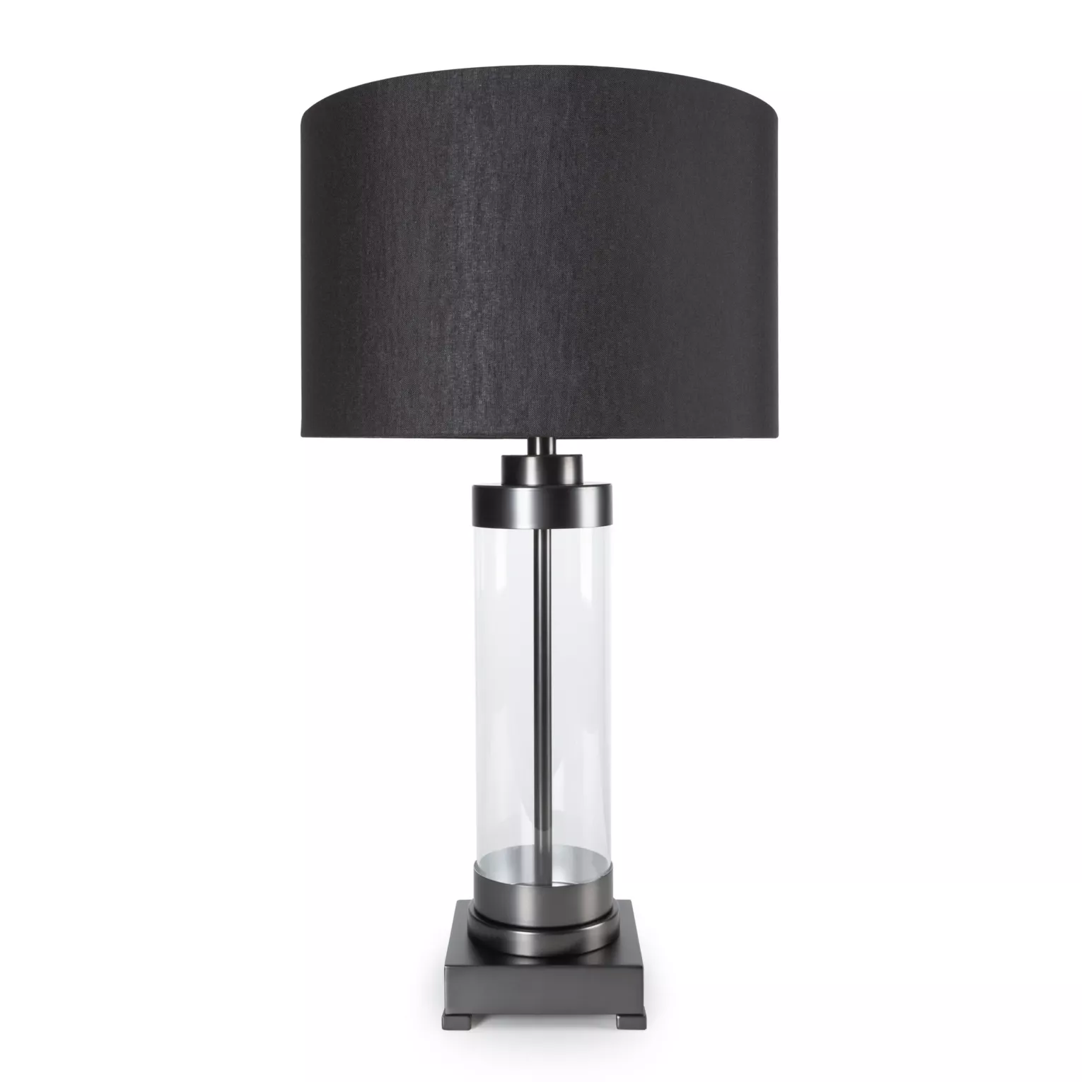 Lampa stołowa do pokoju czarna o prostej szklanej podstawie 40 x 74 cm Eurofirany