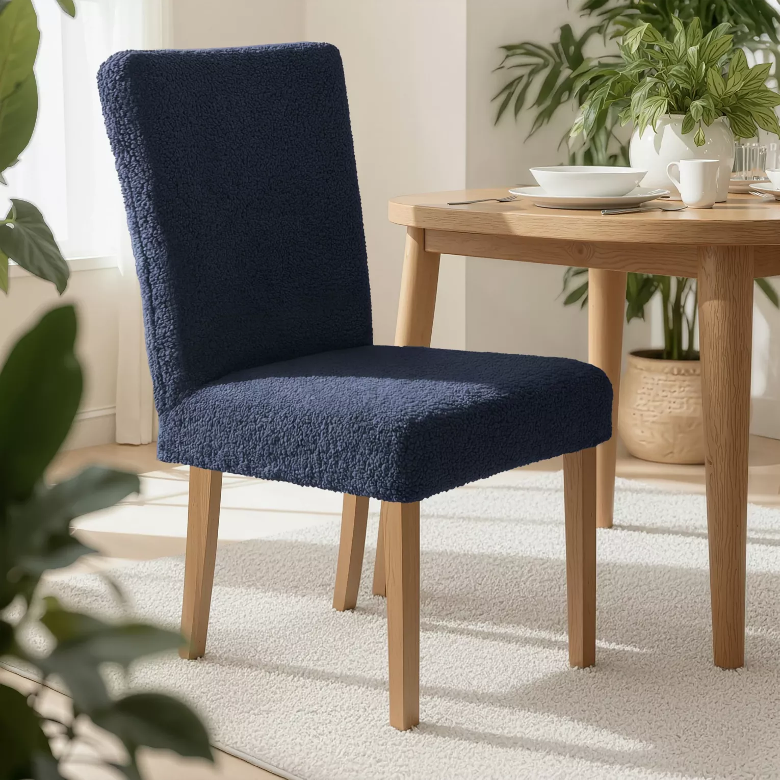 Pokrowiec na krzesło granatowy wodoodporny  o strukturze boucle Design 91  Eurofirany