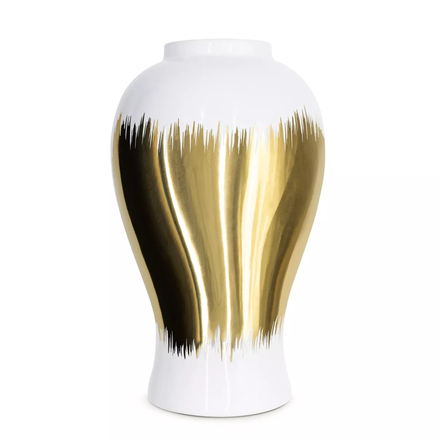 Wazon ceramiczny biało-złoty z motywem cieniowania średnica 21x34 cm Eurofirany