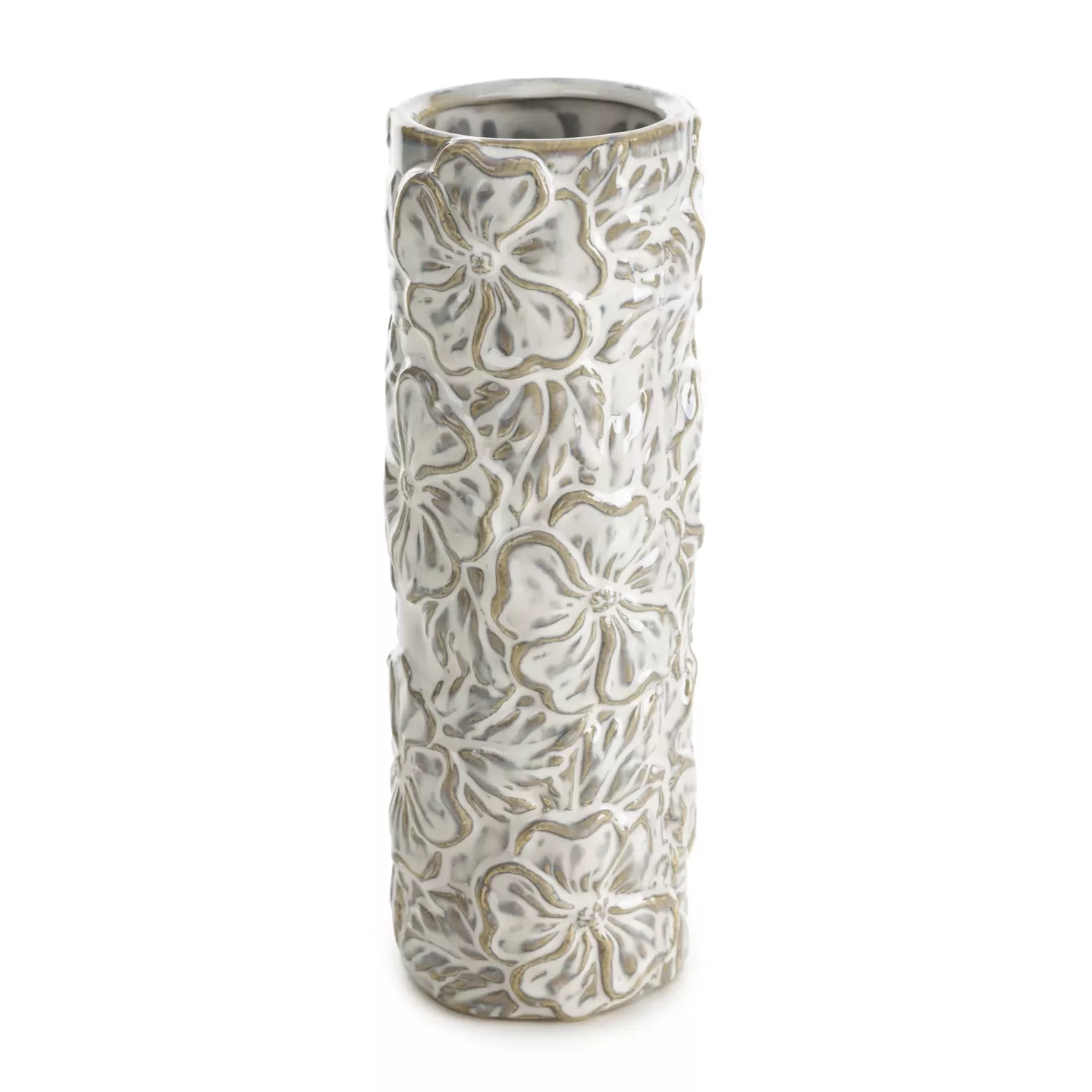 Wazon ceramiczny kremowy z wytłaczanym wzorem kwiatów średnica 9x26 cm NAIRA Eurofirany