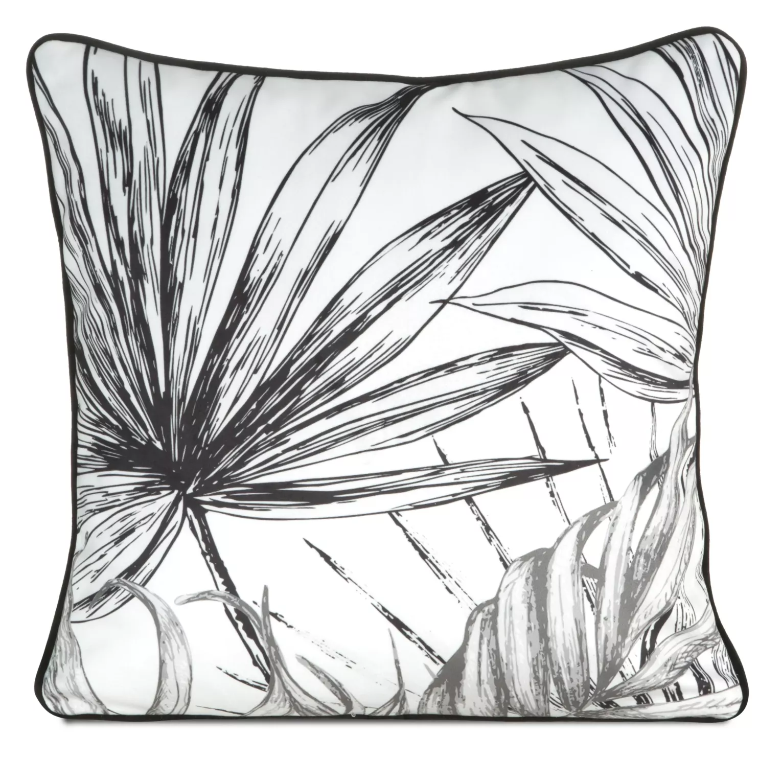 Poszewka na poduszkę 45x45 cm welwetowa z motywem roślinnym z wypustką na brzegach biało, czarna PALOMA EUROFIRANY PREMIUM
