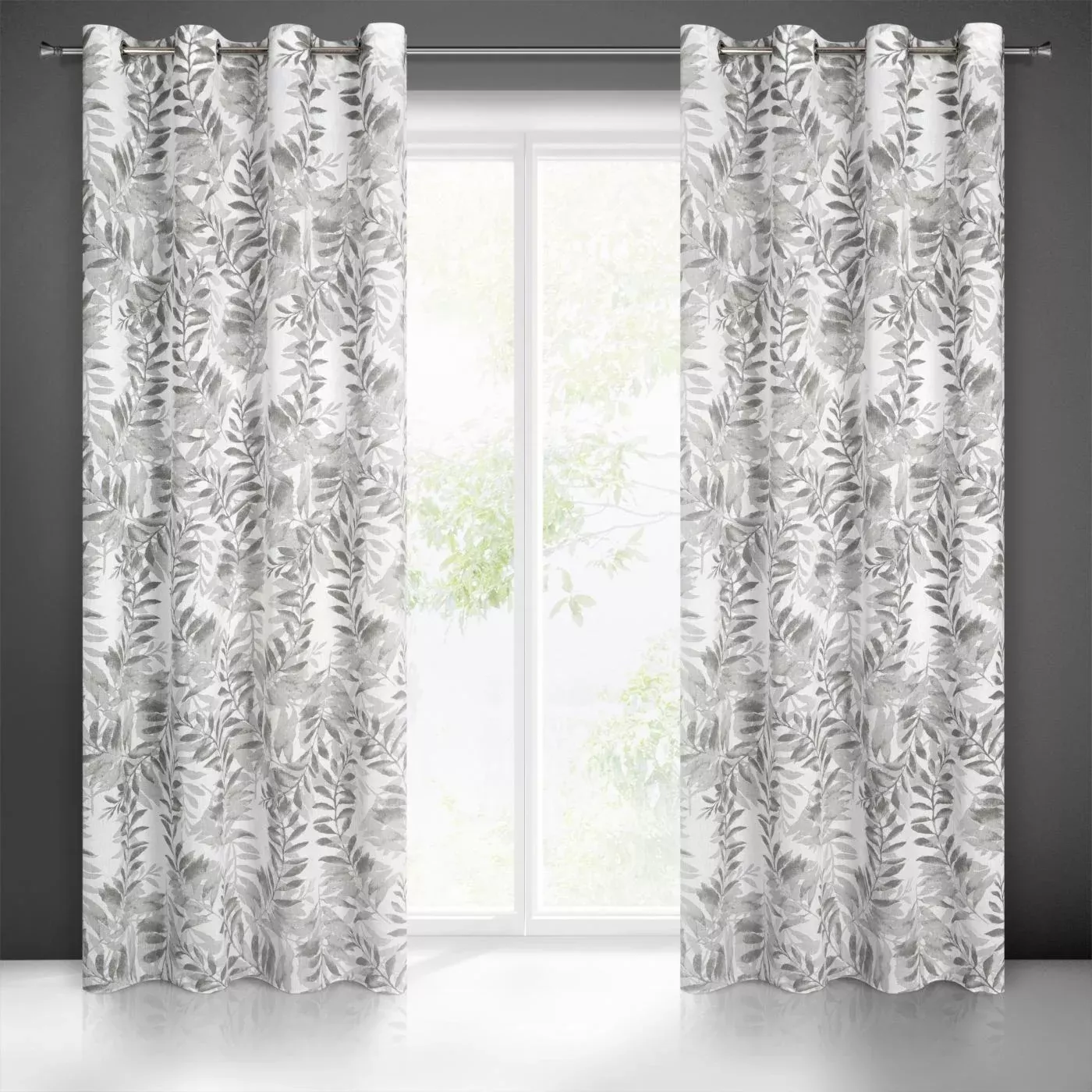 Zasłona naturalna w stalowe liście 140x250 cm przelotka HARIET Eurofirany